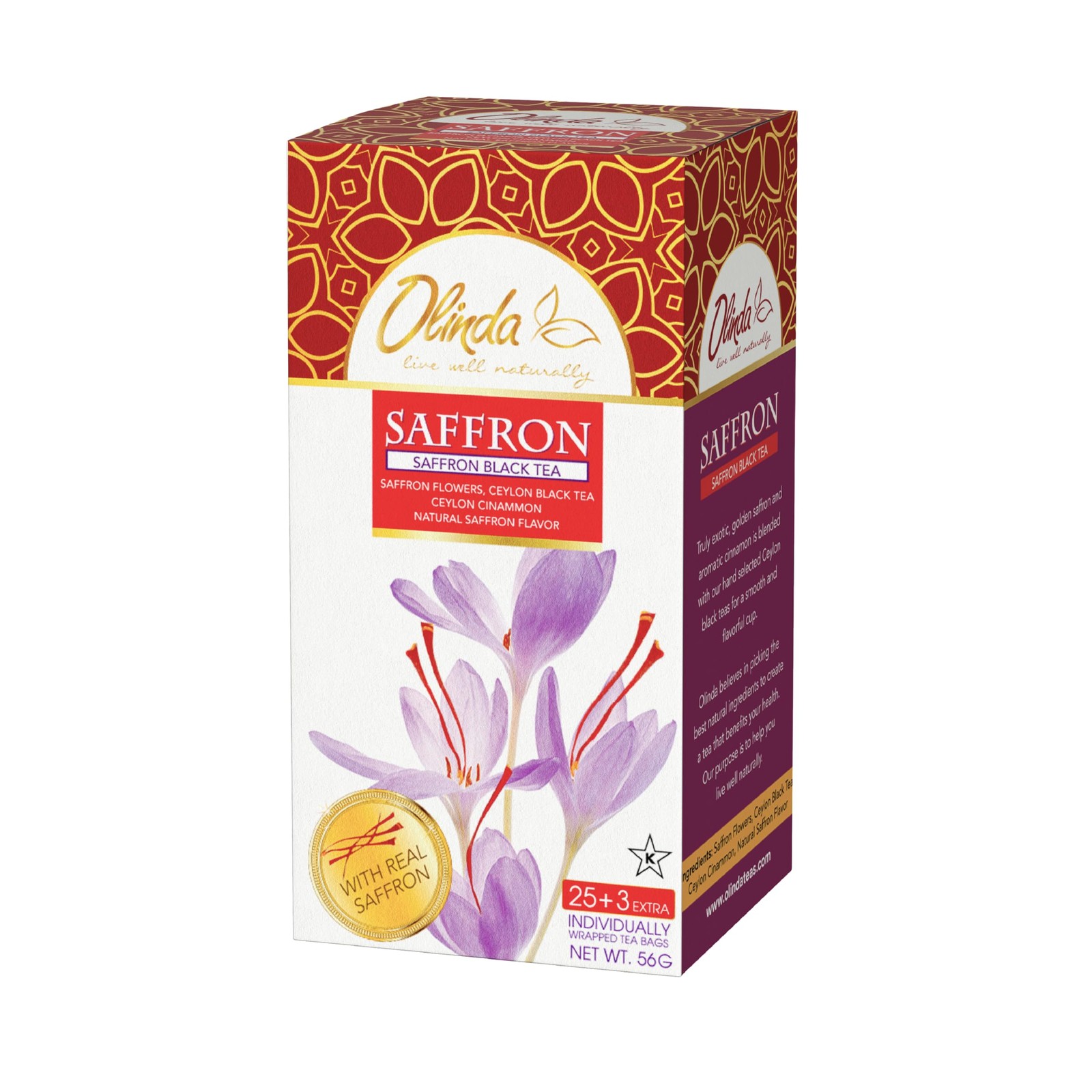 Saffron Black Tea Ceylon Tea Cinnamon Naturally Caffeinated Aromatic Herbal T…