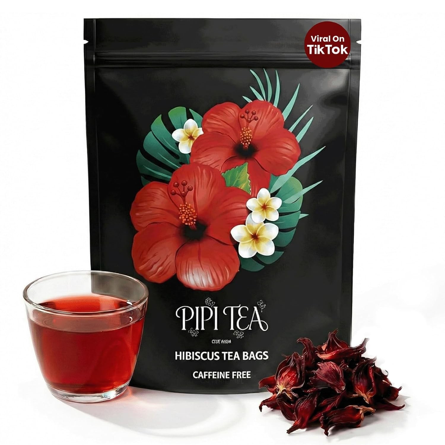 PiPi Tea Organic Hibiscus Tea Bags Caffeine Free Herbal Tea Rich in Antioxi 30