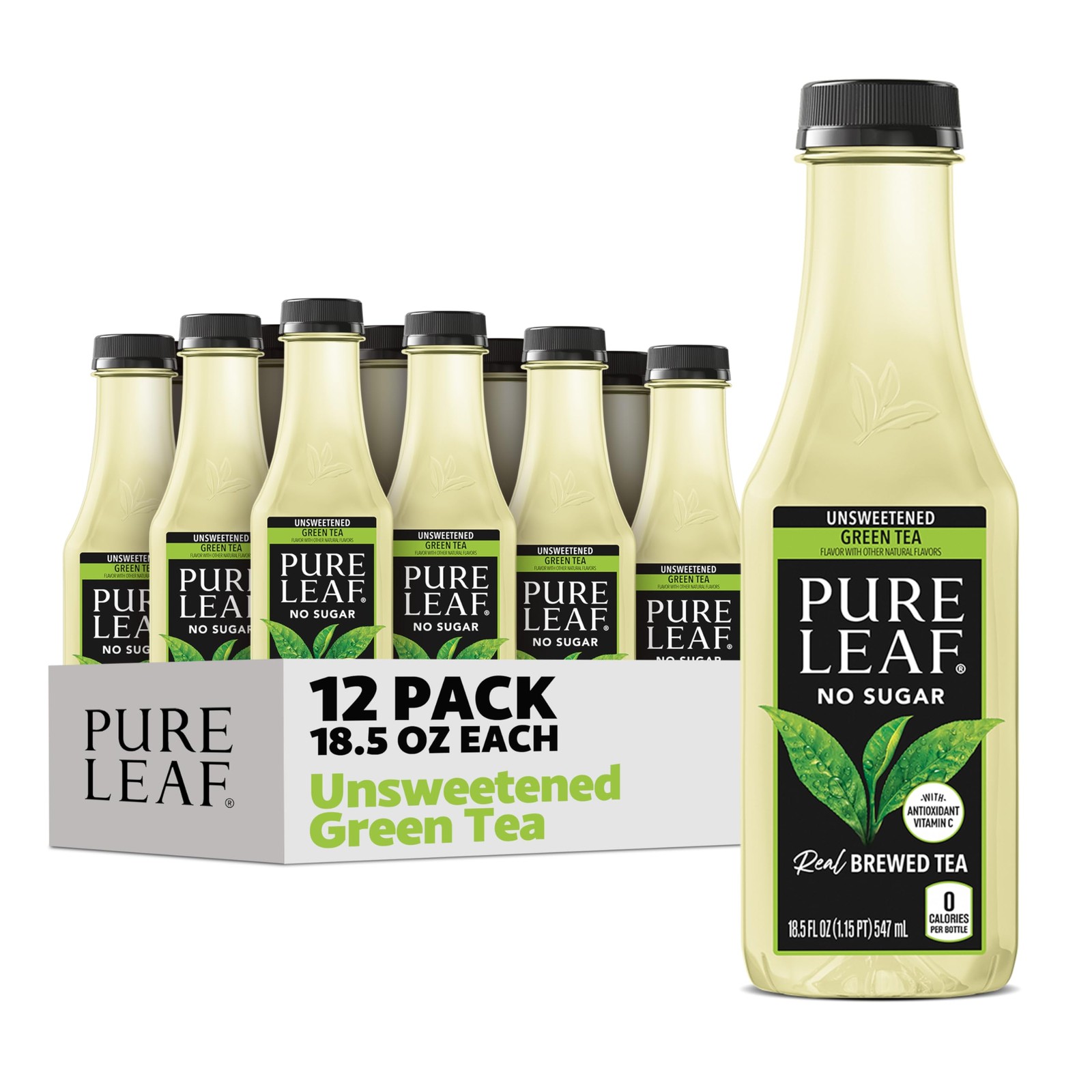 Iced Tea, Unsweetened Green Tea, 18.5 fl Oz Bottles (Pack of 12)