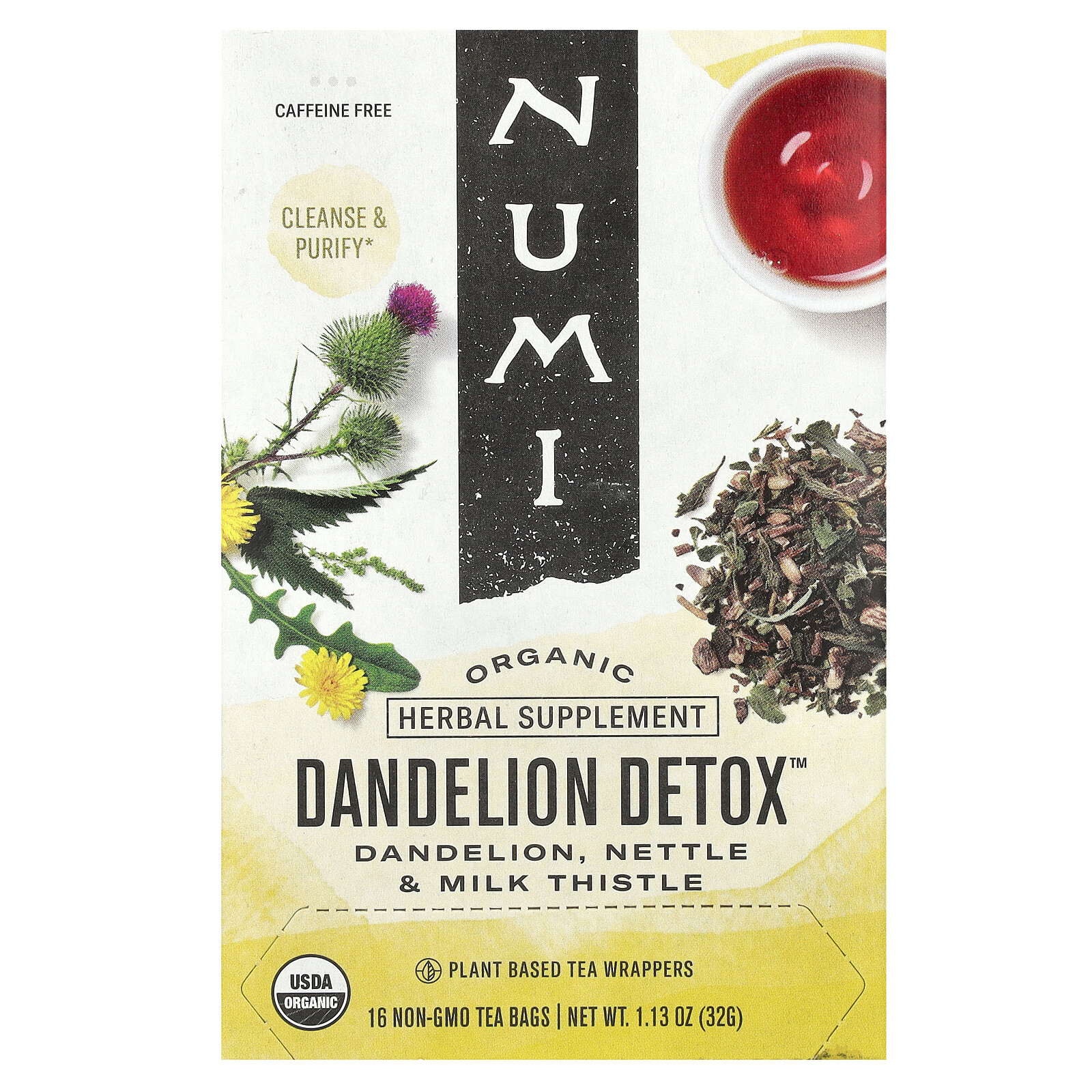 Organic, Dandelion Detox, Caffeine Free, 16 Non-GMO Tea Bags, 1.13 oz (32 g)