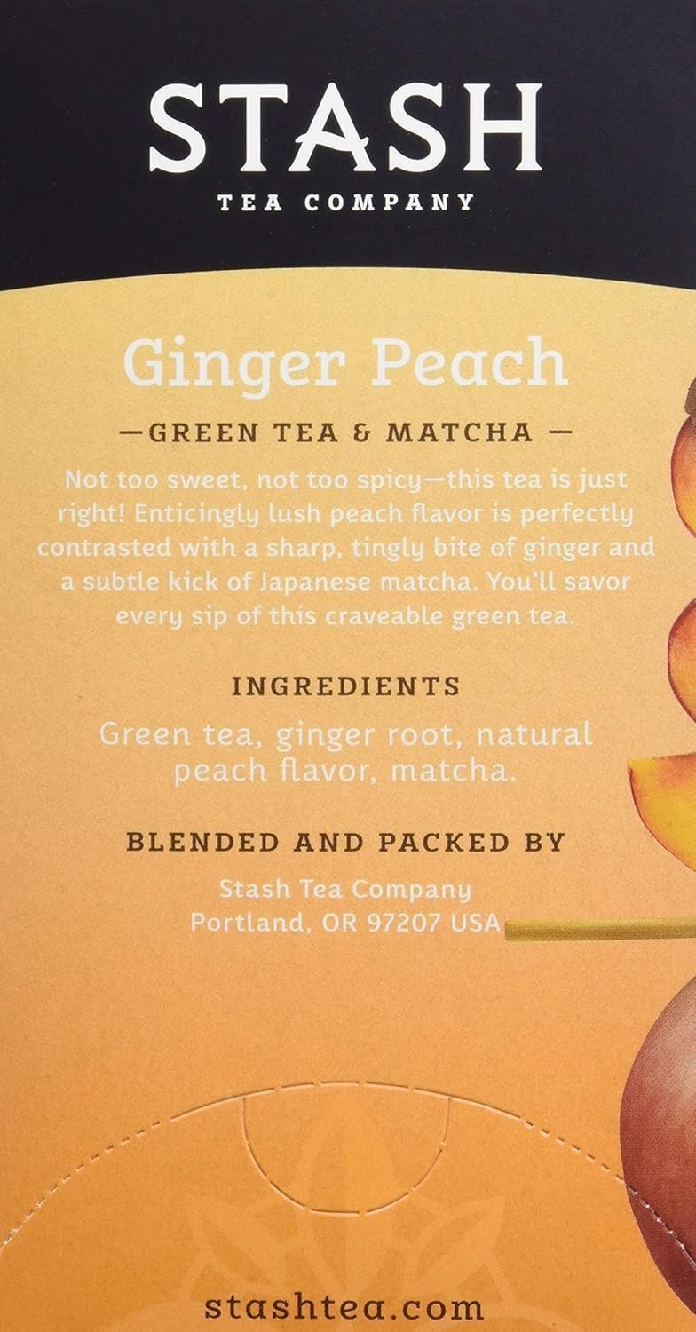 Green Tea with Ginger Peach & Matcha – 18 Count, Naturally Delicious