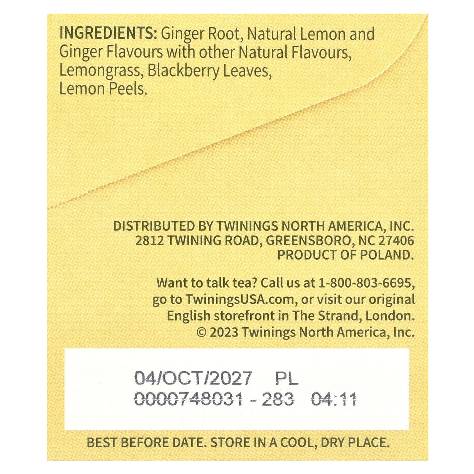 Herbal Tea, Lemon & Ginger, Caffeine Free, 20 Tea Bags, 1.06 oz (30 g)