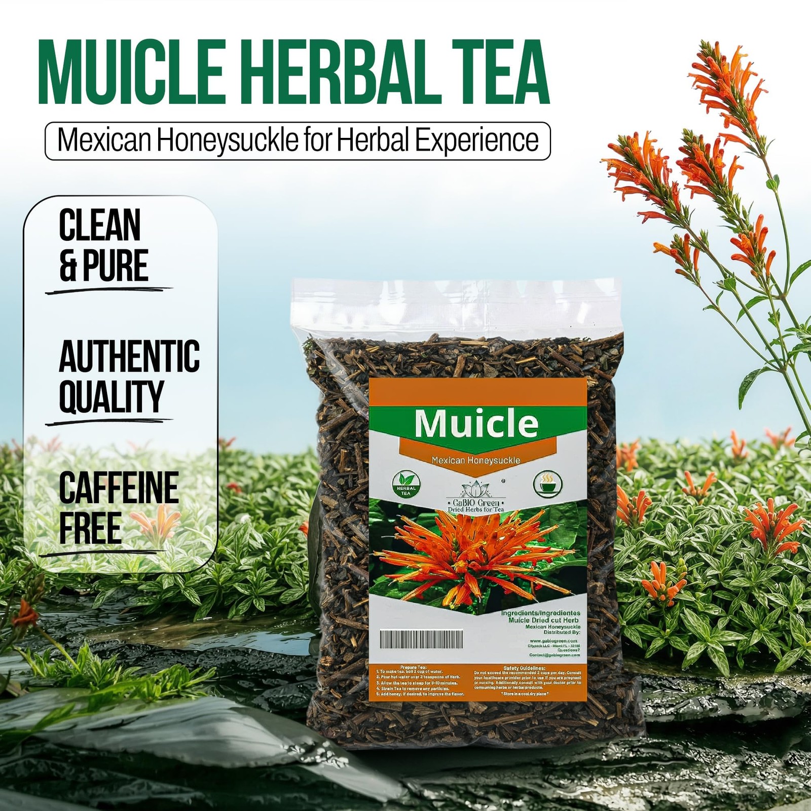Muicle Mexican Honeysuckle Hierba tea 2 oz 100 % natural ,Gabio Green 2