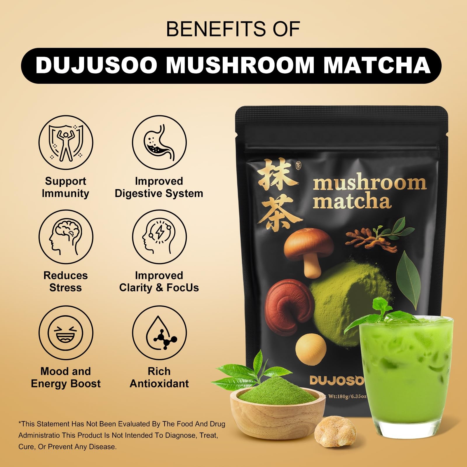Mushroom Matcha, with 6 Adaptogenic Mushrooms and Ceremonial-Grade Matcha for…