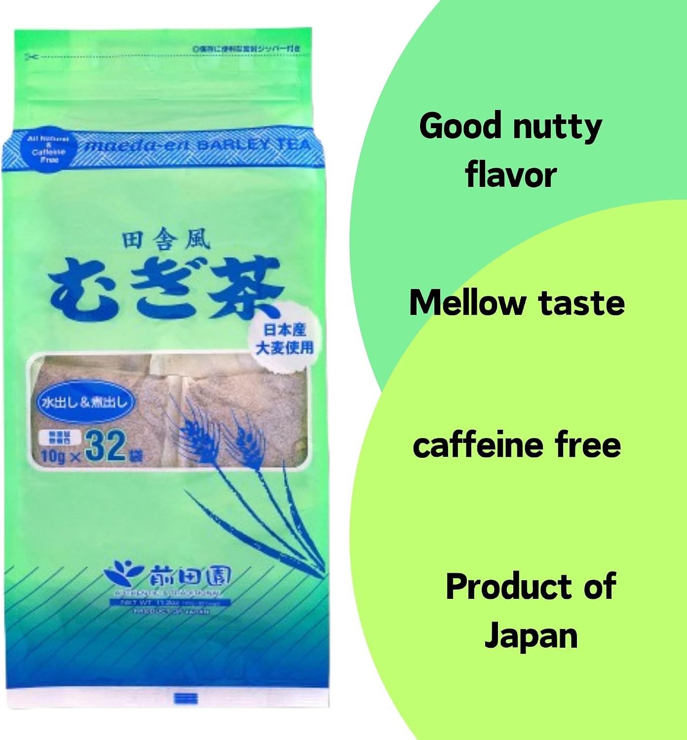 Mugi-cha Barley Tea 32 Tea Bags Caffeine Japanese Origin Individually Wrapped