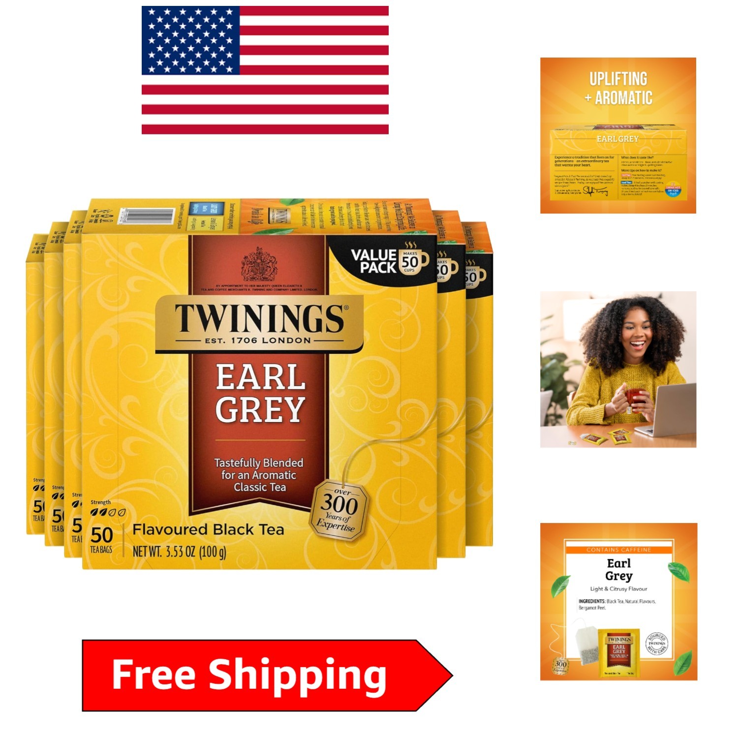 Elegant Earl Grey Black Tea – 50 Count Packs of 6, Infused with Bergamot Flavor