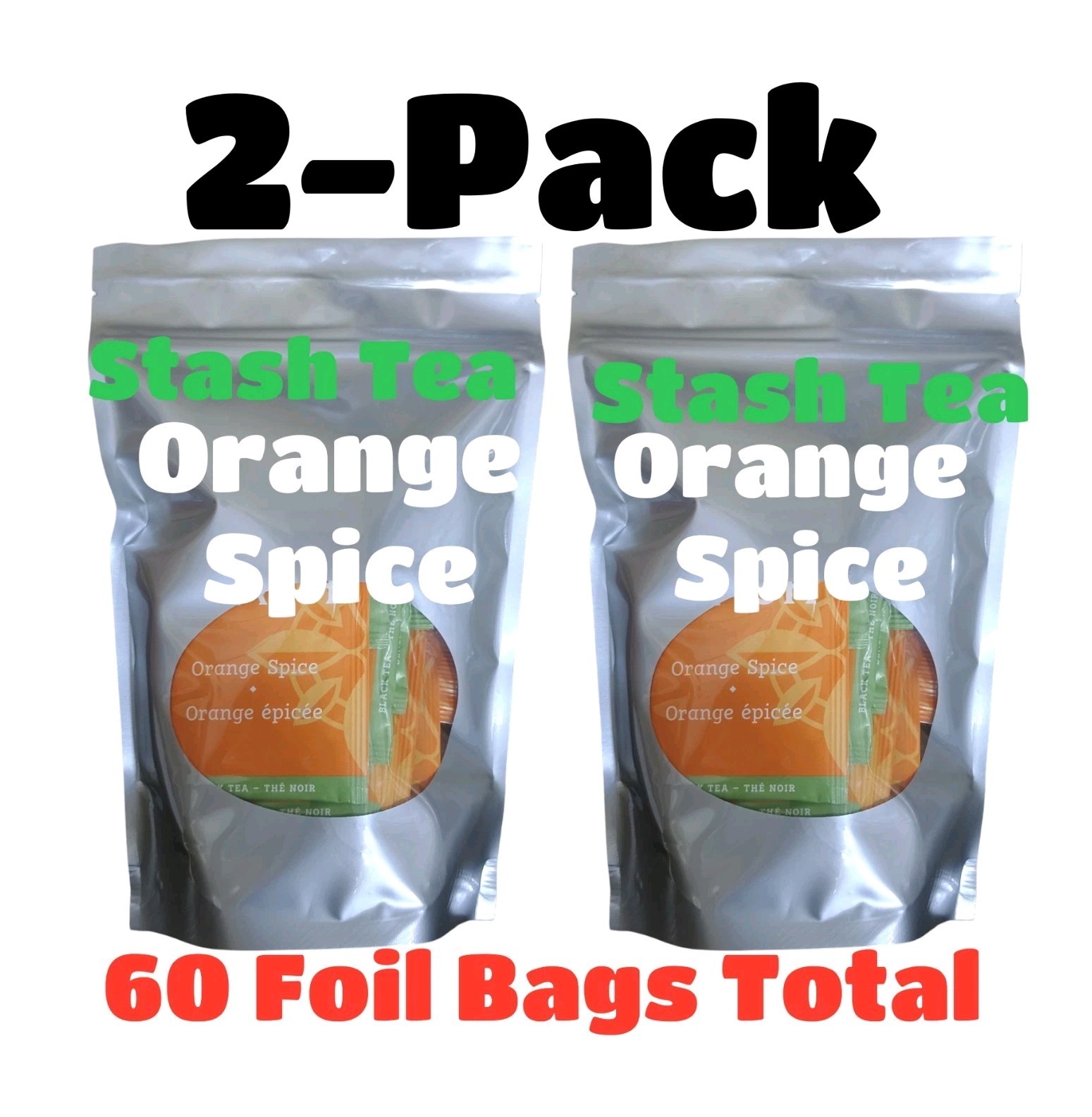 2 PACK ORANGE SPICE TEA 30 Bags Each Non-GMO Kosher Stash Tea