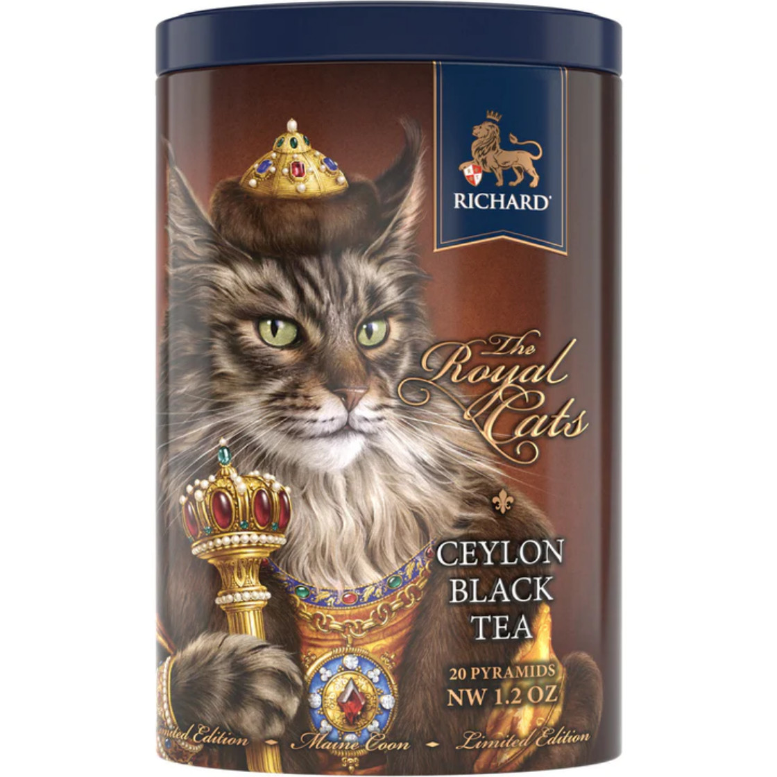 MAINE COON Richard Royal Cat Ceylon Black Tea 20 Pyramids GIFT TIN Limited