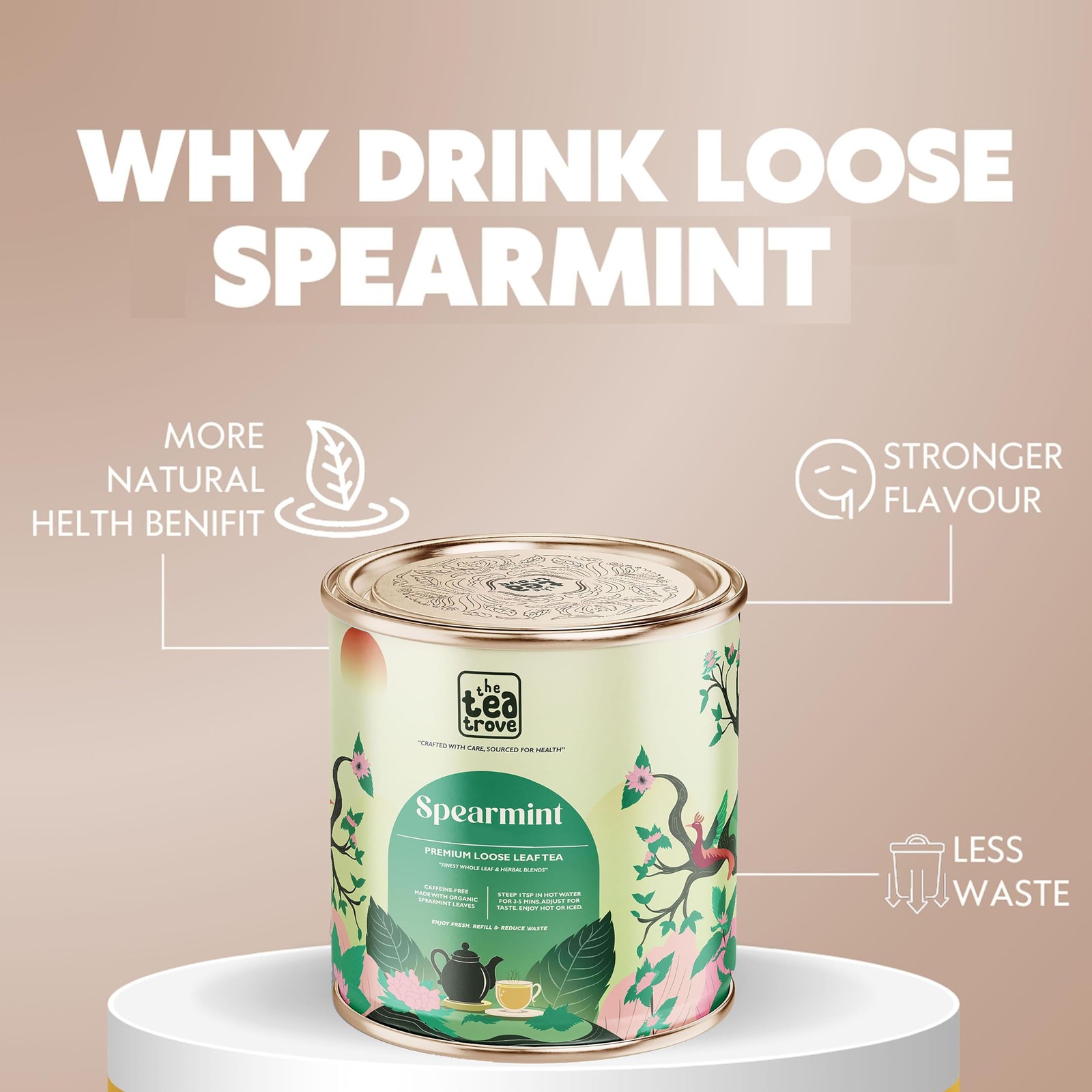 The Tea Trove Organic Spearmint Tea 100g Women PCOS PCOD Herbal Caffeine Free