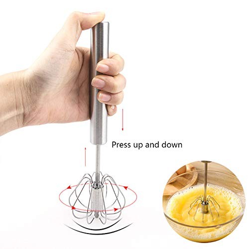 Stainless Steel Semi-automatic Egg Whisk – 3PCS Hand Push Rotary Silver