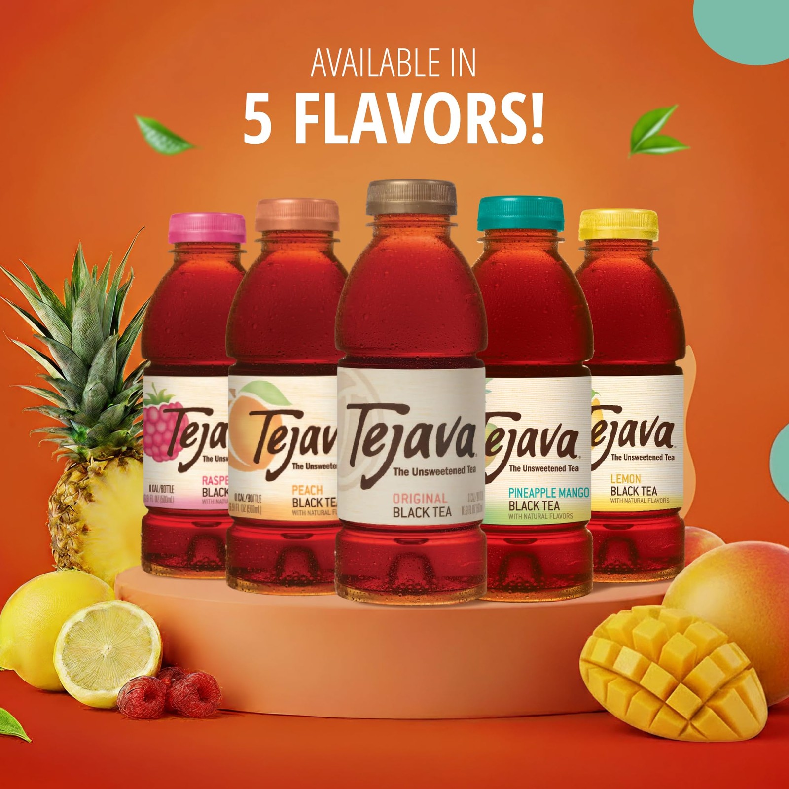 Pineapple Mango Black Iced Tea, 12 Pack, 16.9oz PET Bottles, Unsweetened, Non…