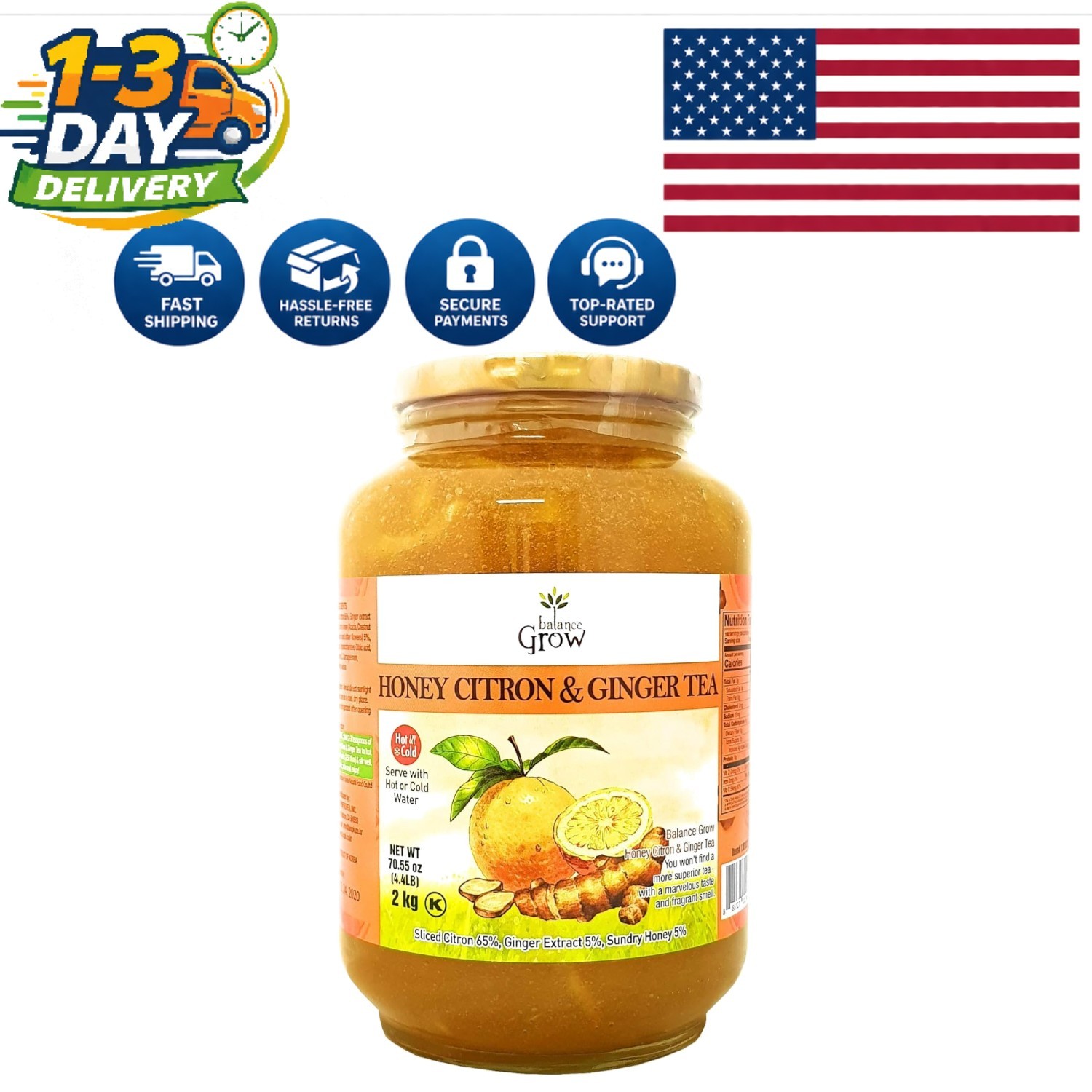 Delicious Ginger Honey Citron Tea 70.55oz – Allergen-Free Wellness Drink