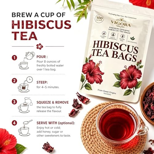 Hibiscus Tea Bags, Pure Hibiscus Tea, Caffeine Free, Prefect For Iced/Hot Tea