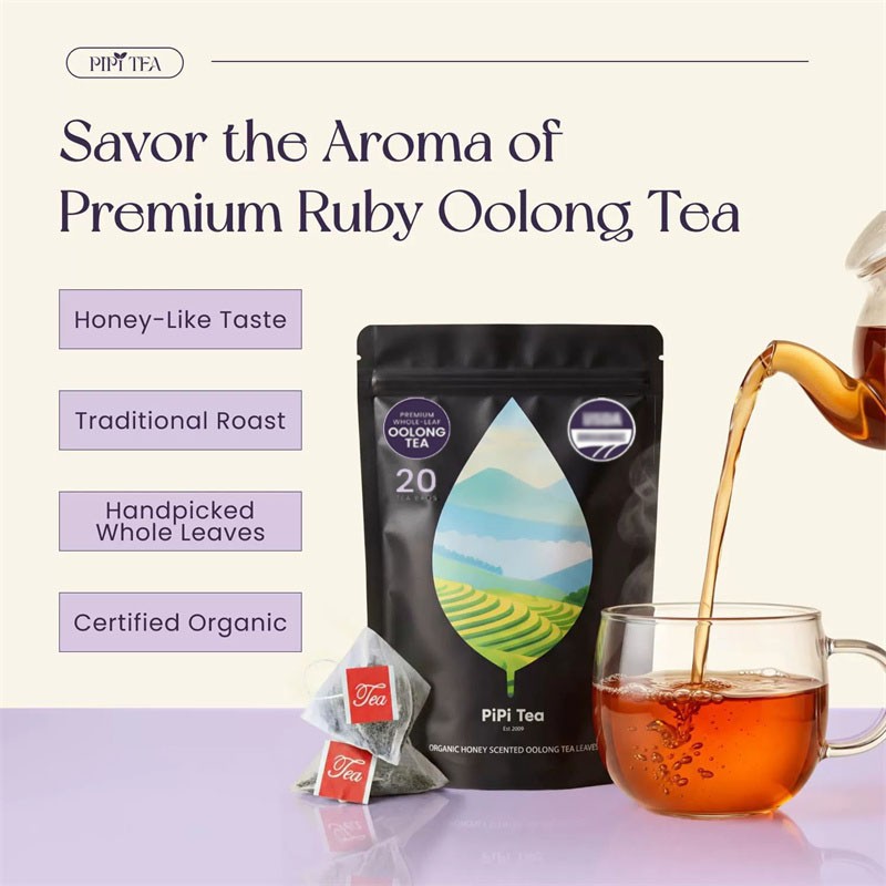 PiPi Tea Organic Oolong Tea Bags – Whole Leaf, 20 Bags (4g Each) – Cortisol & Ca