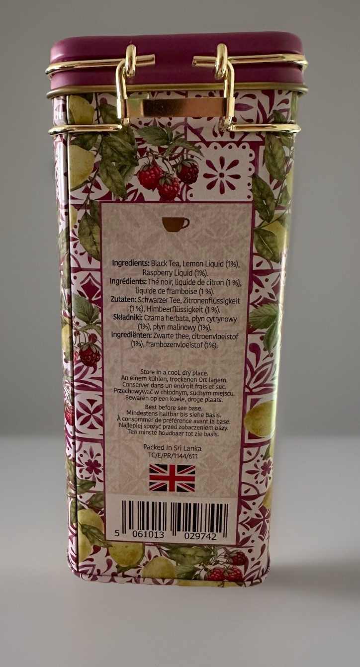 Charbrew English Tea Raspberry & Lemon Tea 60 Bags Swing Top Lid Afternoon Cuppa