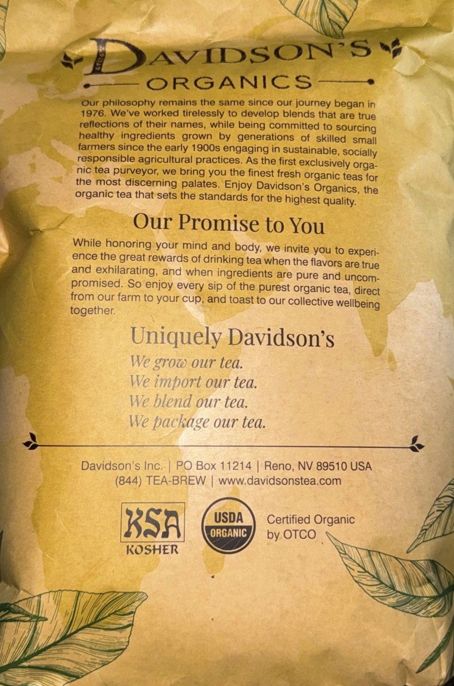 DAVIDSON’S* ORGANICS- ORGANIC Tulsi Pure Leaves Caffeine Free BB 3/23/28