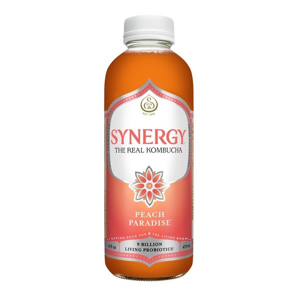Synergy The Real Kombucha Peach Paradise 16oz 6 Pack Fermented Tea Drink