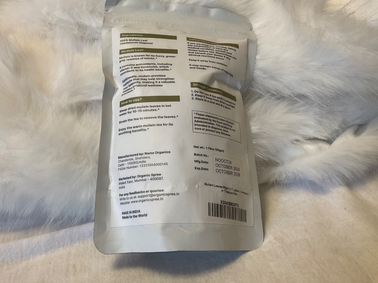Organic Mullein Leaves Plant Based 1.76 (50 g) Organic. Loose Leaf Exp 10/26