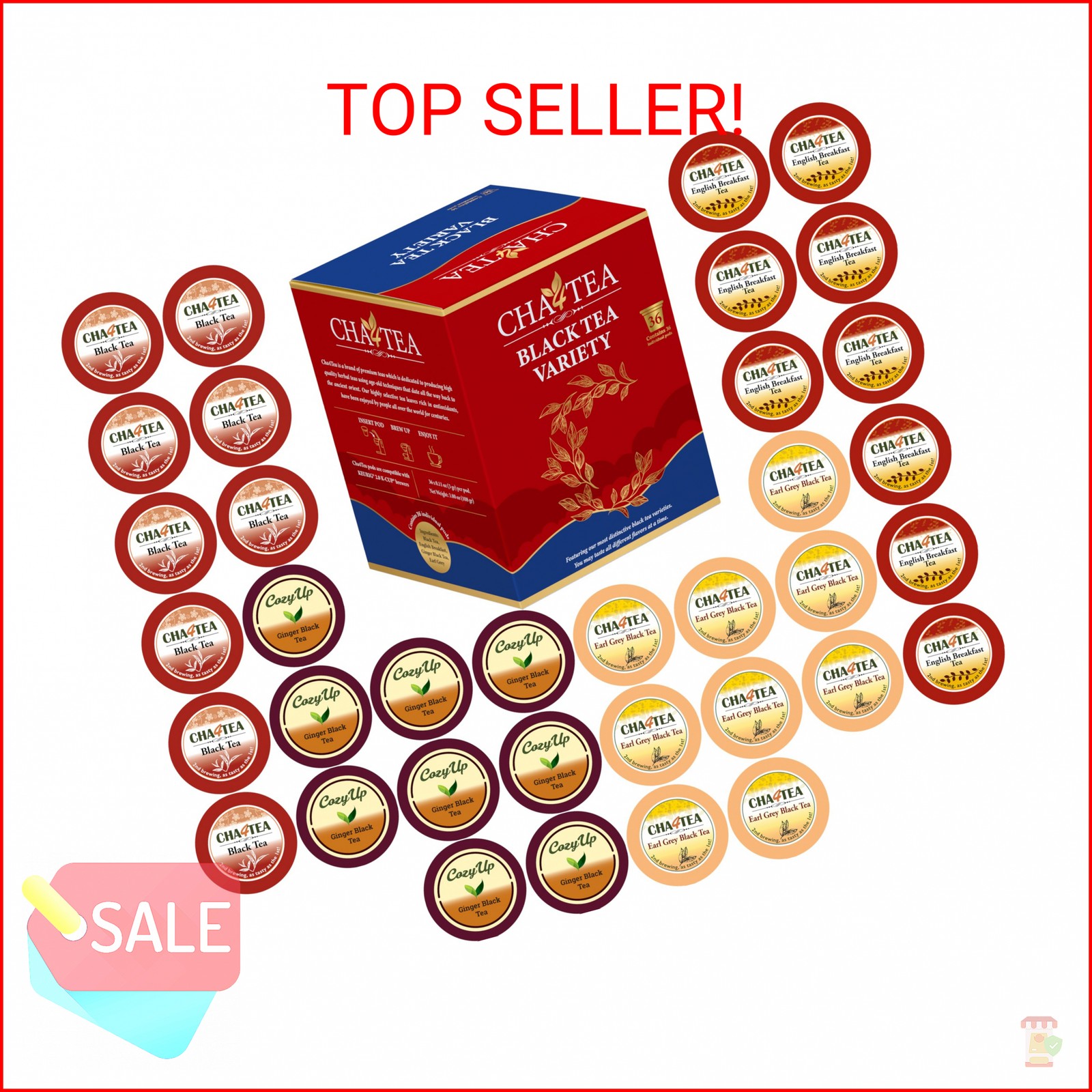 Cha4TEA 36-Count Assorted Black Tea Sampler for Keurig K-Cup Brewers (Black Tea,