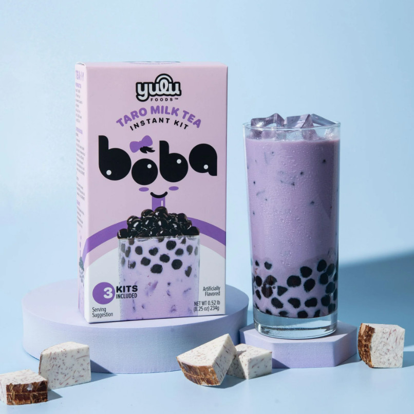 Yulu Foods Instant Boba Taro Milk Tea, Bubble Tea Kit, 3 Drinks