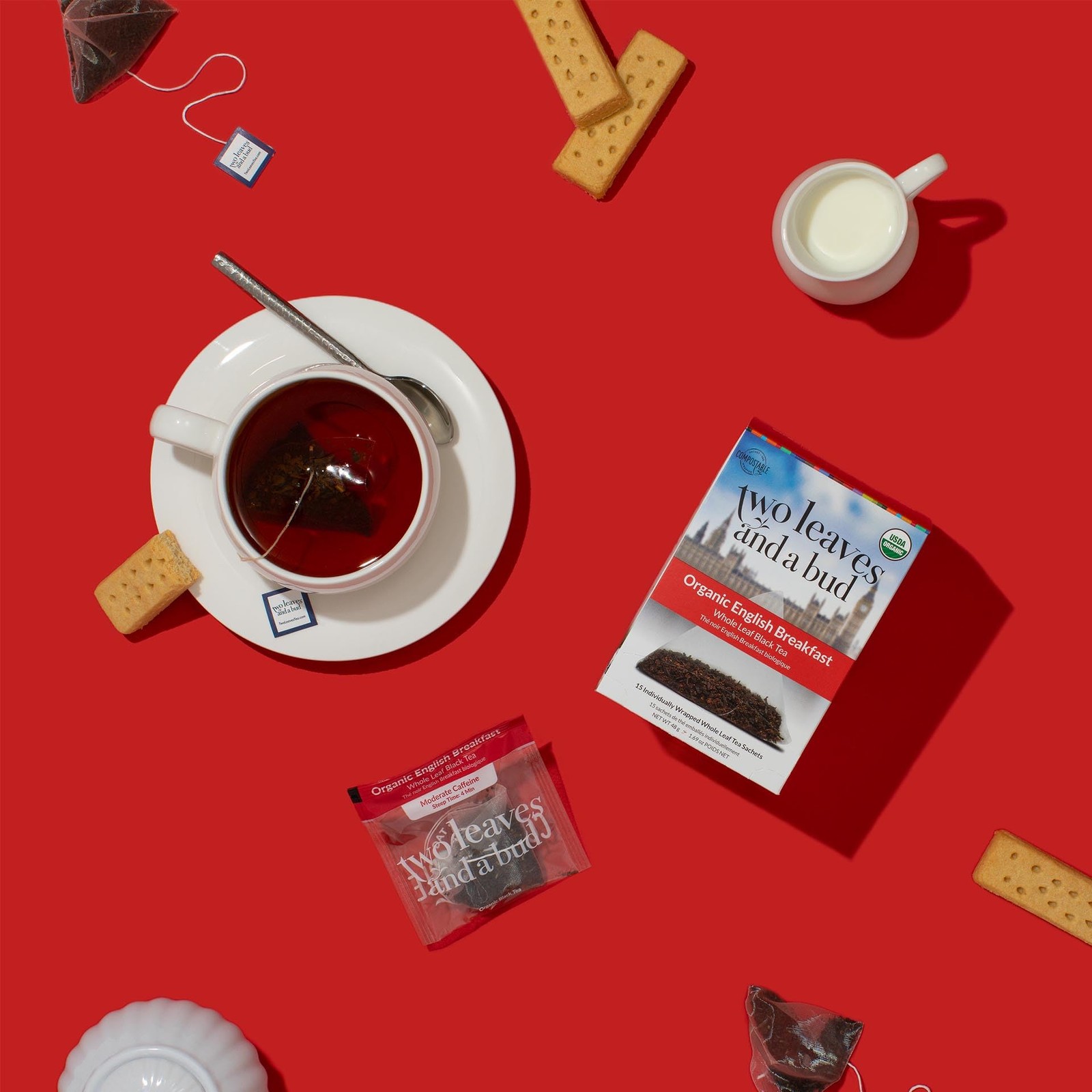 Two Leaves and a Bud Organic English Breakfast Tea Bags, Caffeinated Whole Le…