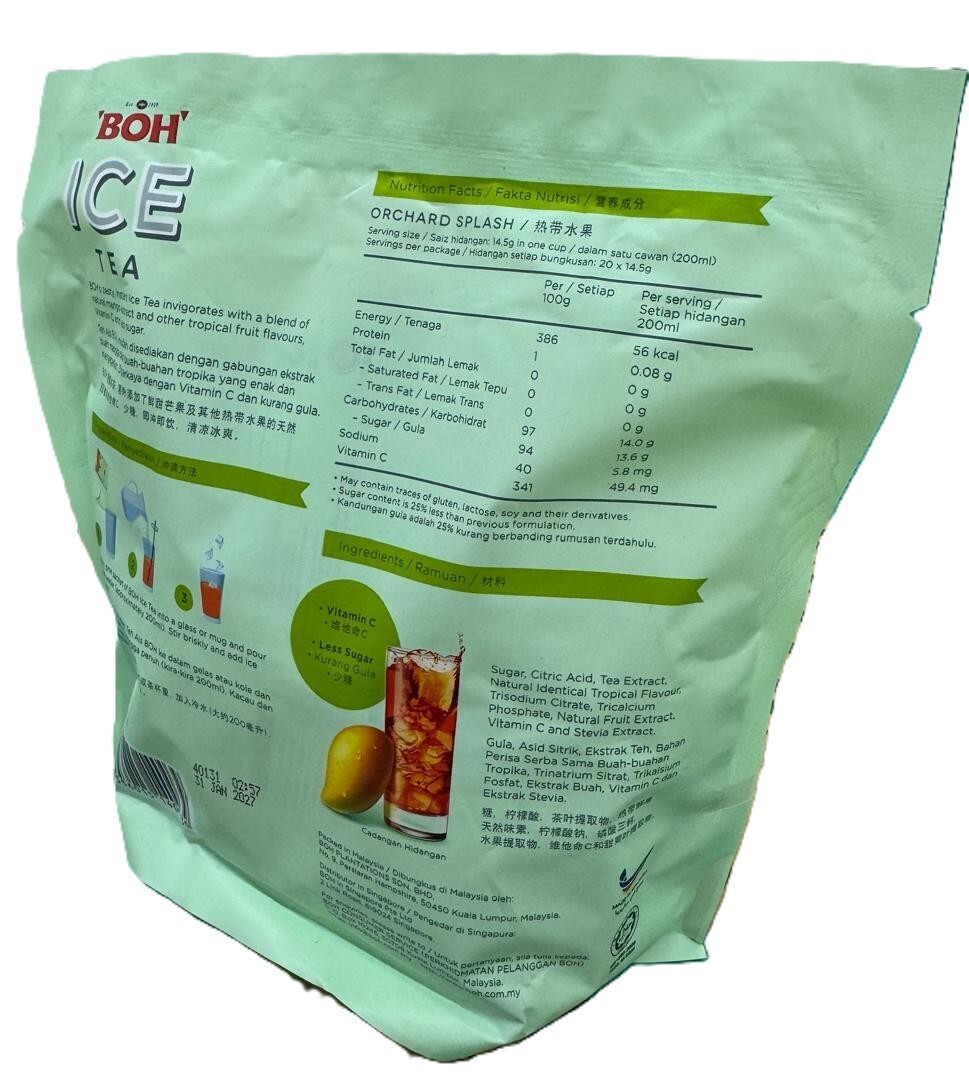 Boh Ice Tea Instant Mix Orchard Splash Vit C L/Sugar 20s x 14.5g – 1 Pack