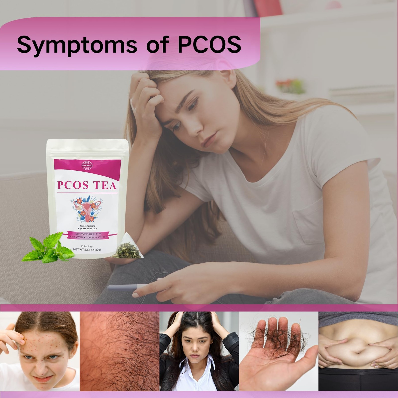 Organic PCOS Spearmint Tea for Hormone Balance & Hirsutism and Acne, 10 PCOS …
