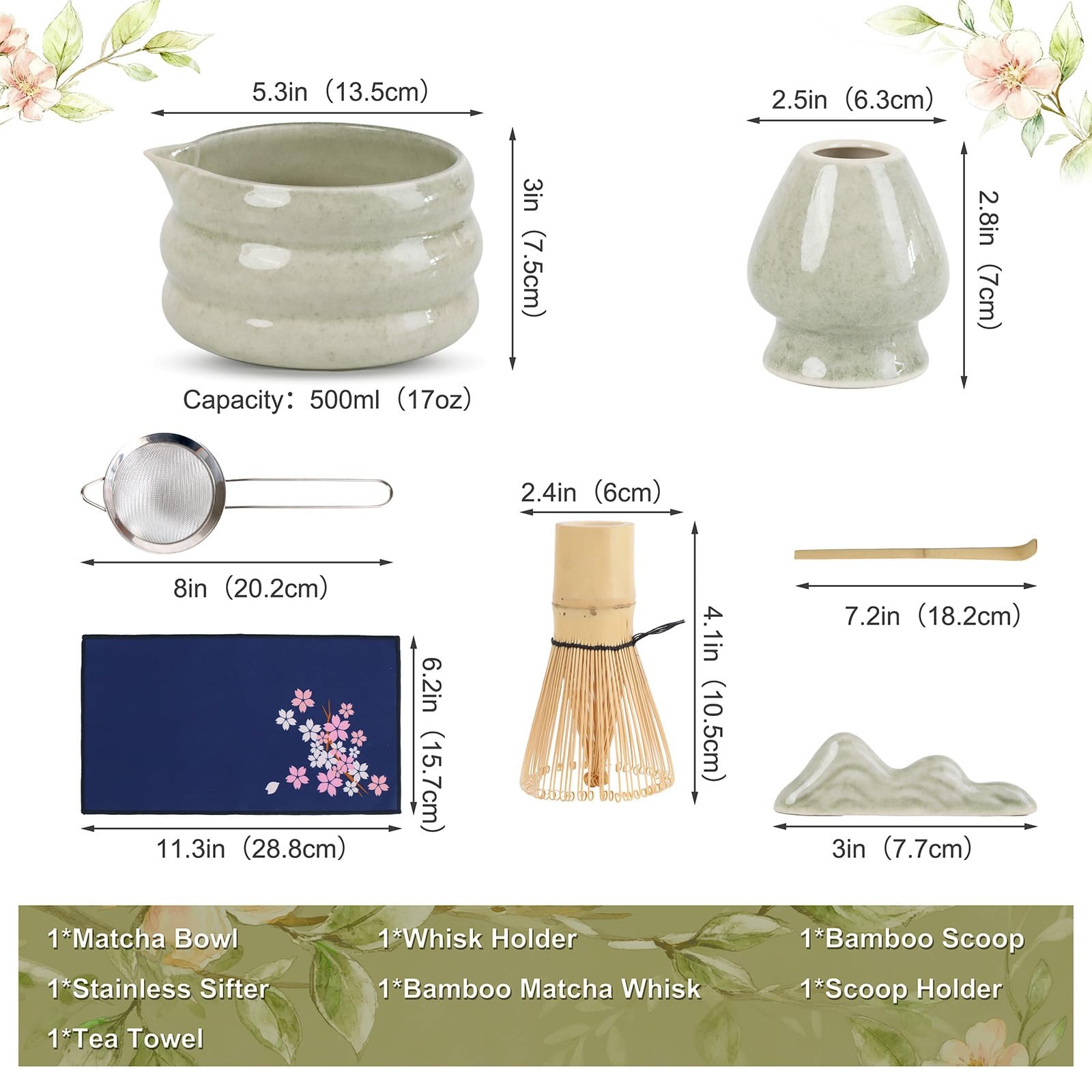 Complete Matcha Set – 7 Pcs Matcha Starter Kit with Bamboo Whisk, Ceramic Bow…