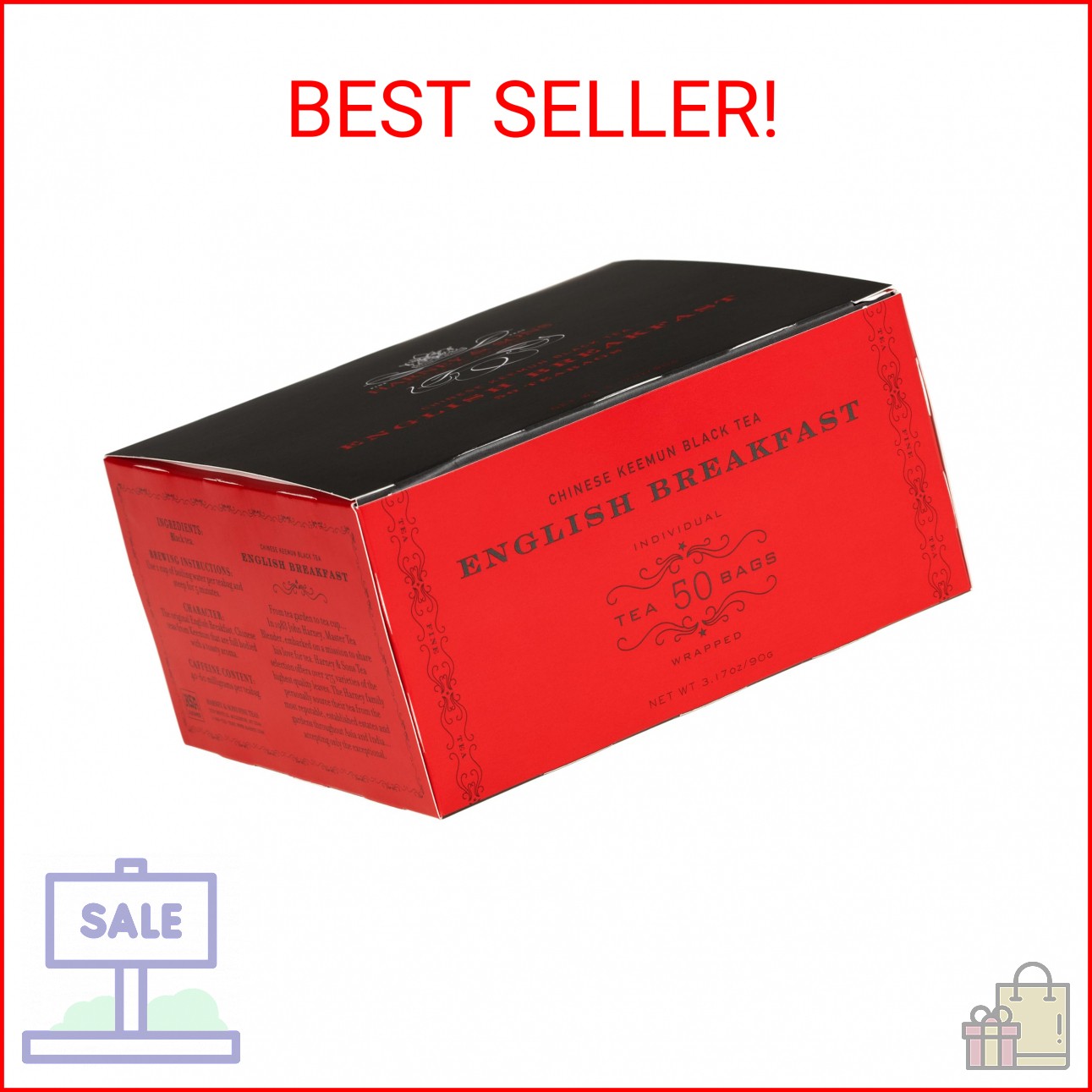 Harney & Sons English Breakfast Black Tea, 50 Tea Bags – Classic Keemun Blend fo