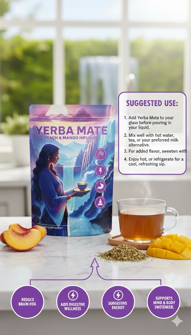 Yerba Mate Peach Mango Tea – Super Calm Yerba Mate – Low Sugar Content, Clean…