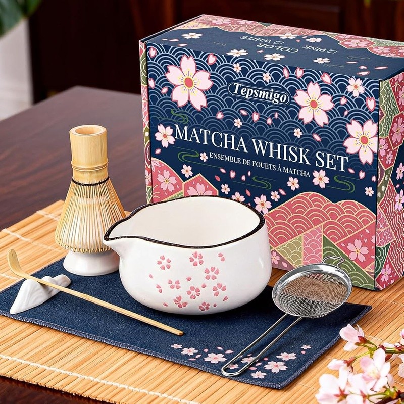 Cherry Blossom Matcha Whisk Set Traditional Tea Kit W/ Accessories Perfect Gift