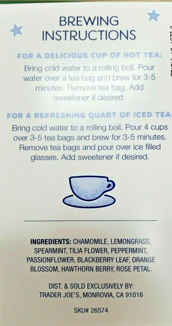 3 Packs Trader Joe’s Well Rested Herbal Tea 20 Tea Bags 1.09 oz Each Pack = 60ct