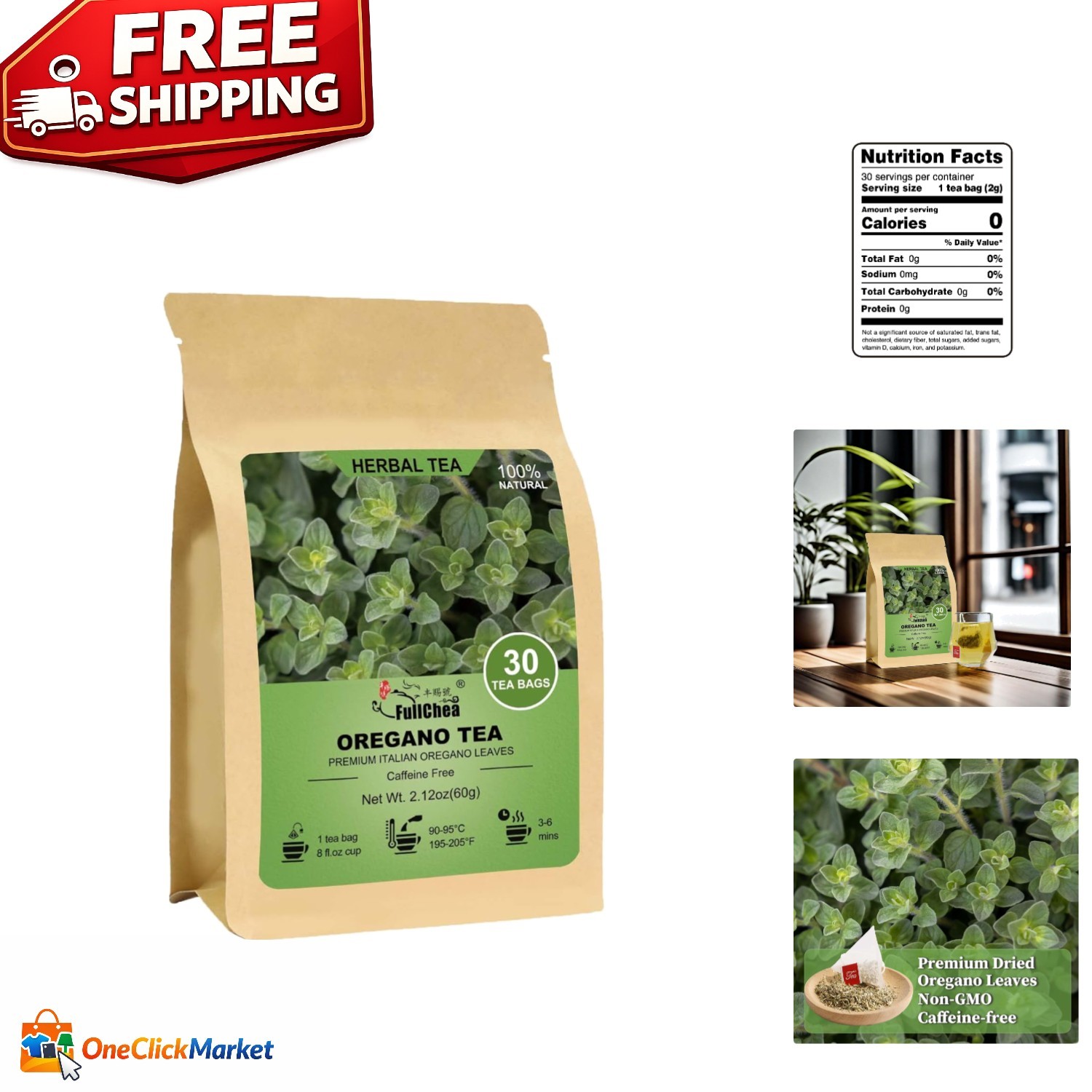Oregano Tea Bags – 30 Count, Non-GMO, Caffeine-Free, Immune Support