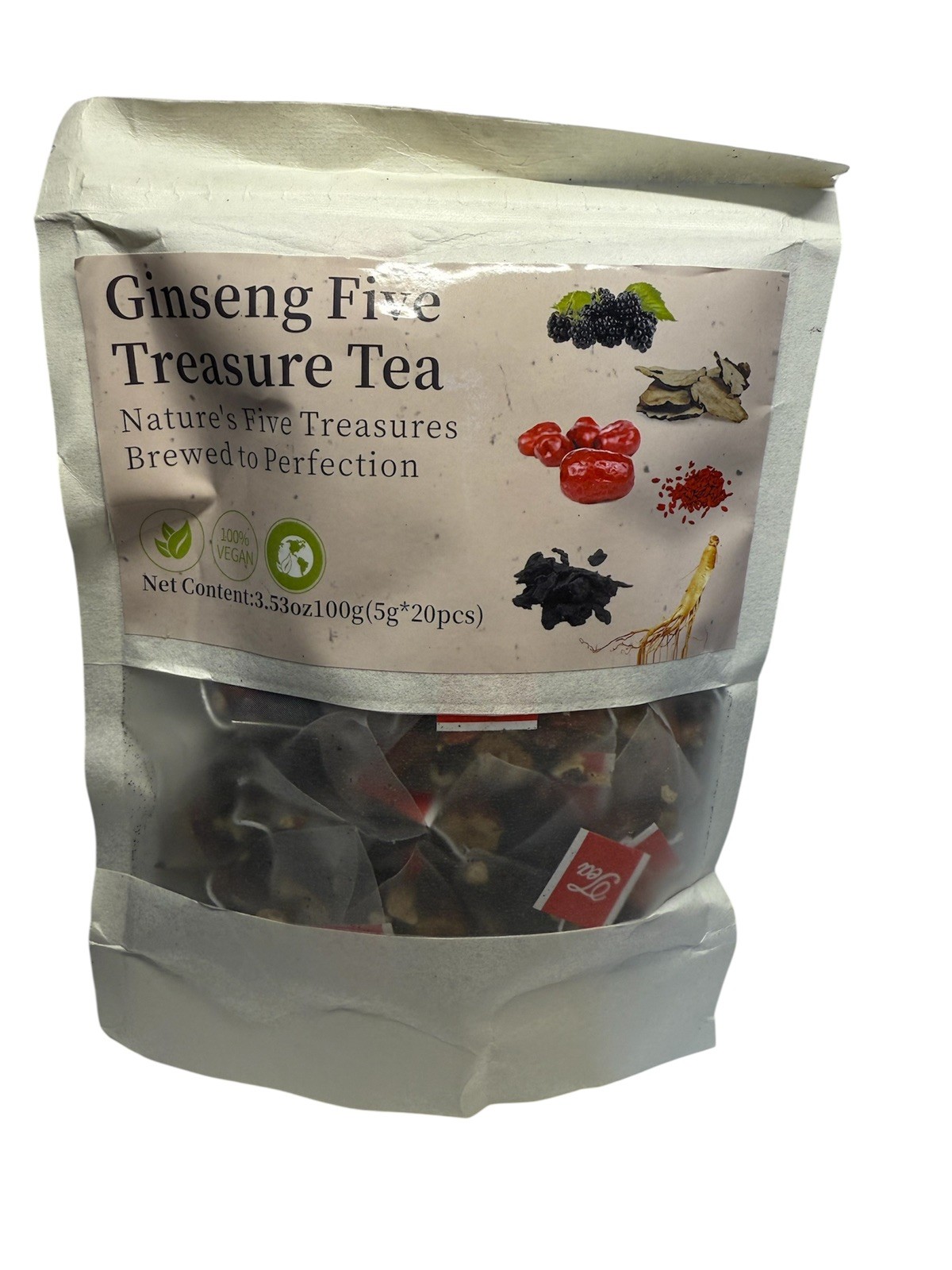 Ginseng Five Treasure Tea Herbal Wellness Blend–100g(20 pcs) Free Shipping