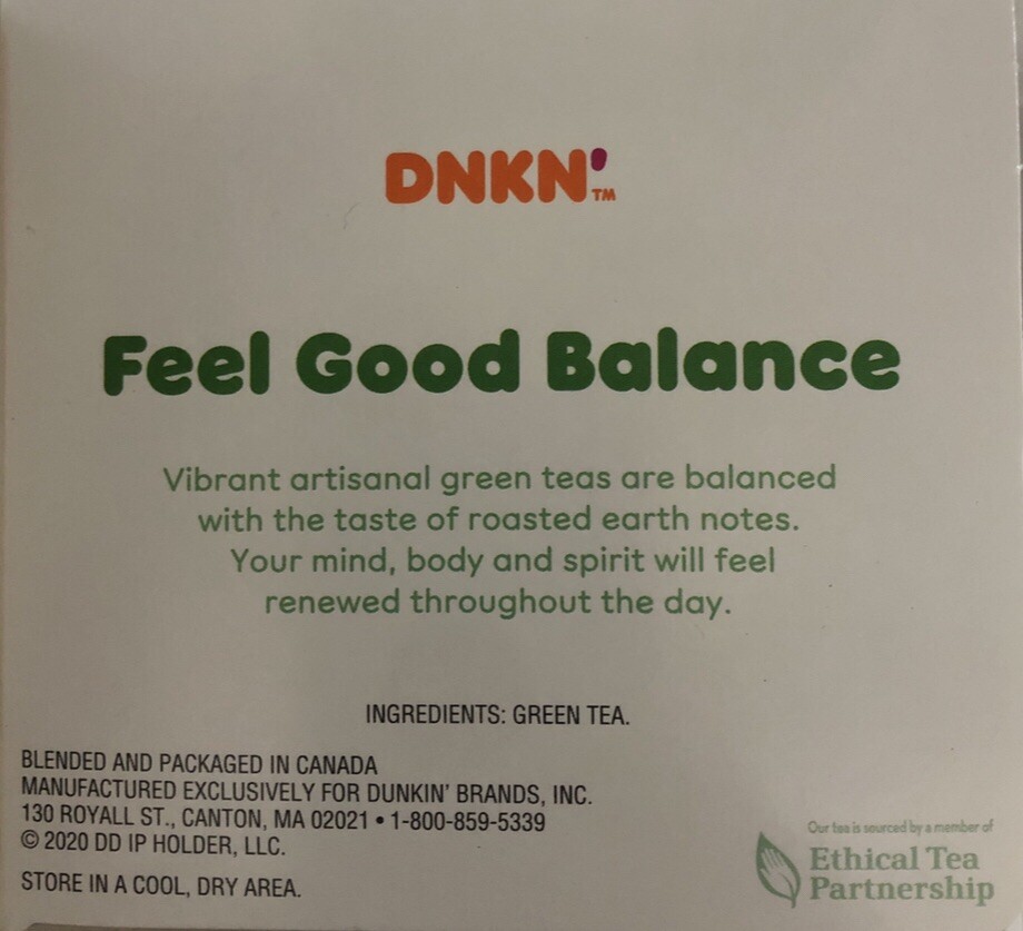 Dunkin Harmony Leaf Green Tea. 15 Tea Bags. NW 1.9 OZ EA.