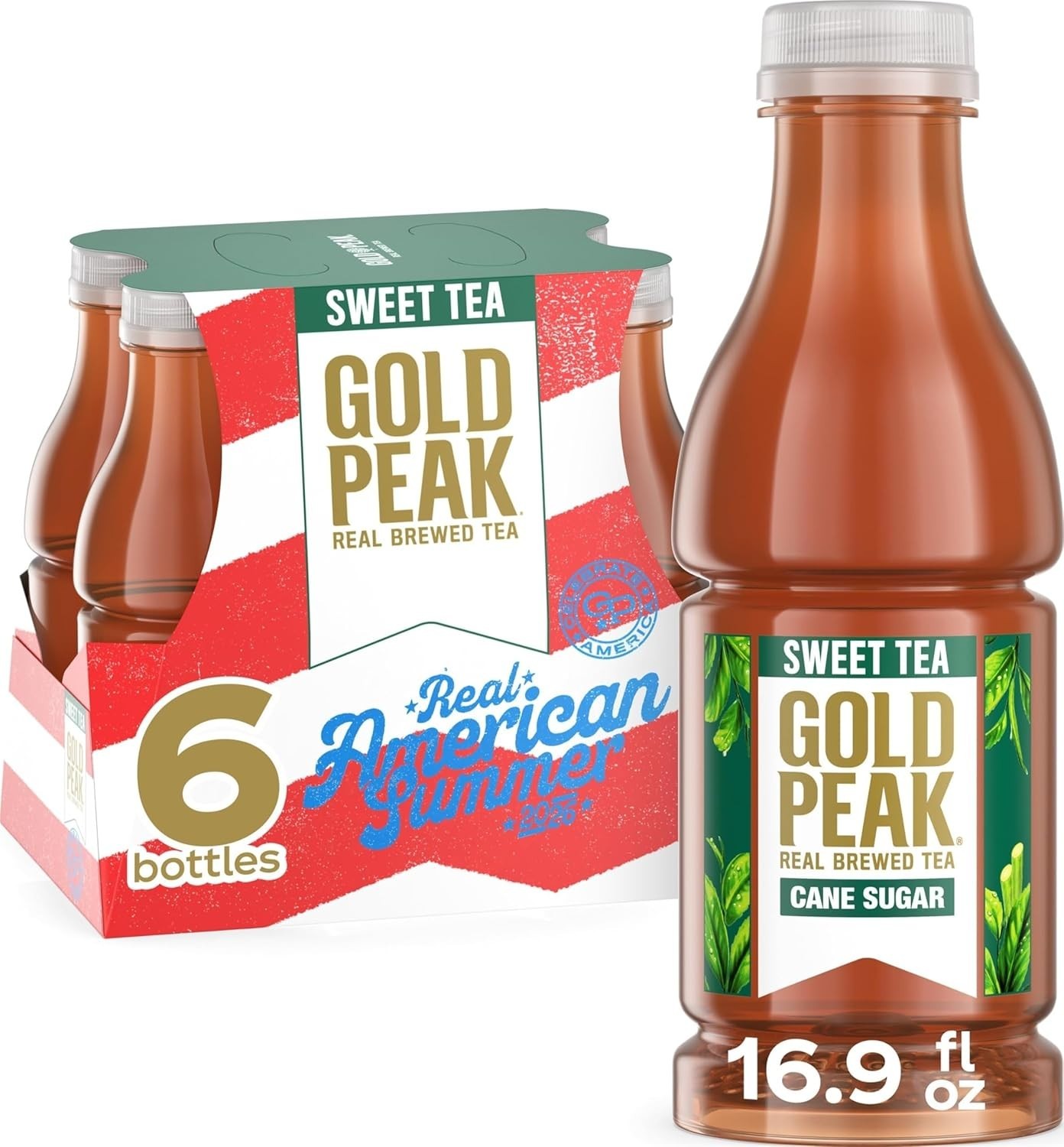 Real Brewed Sweet Tea – Genuine Black Tea with Cane Sugar, 6 Bottles – 101.4 oz