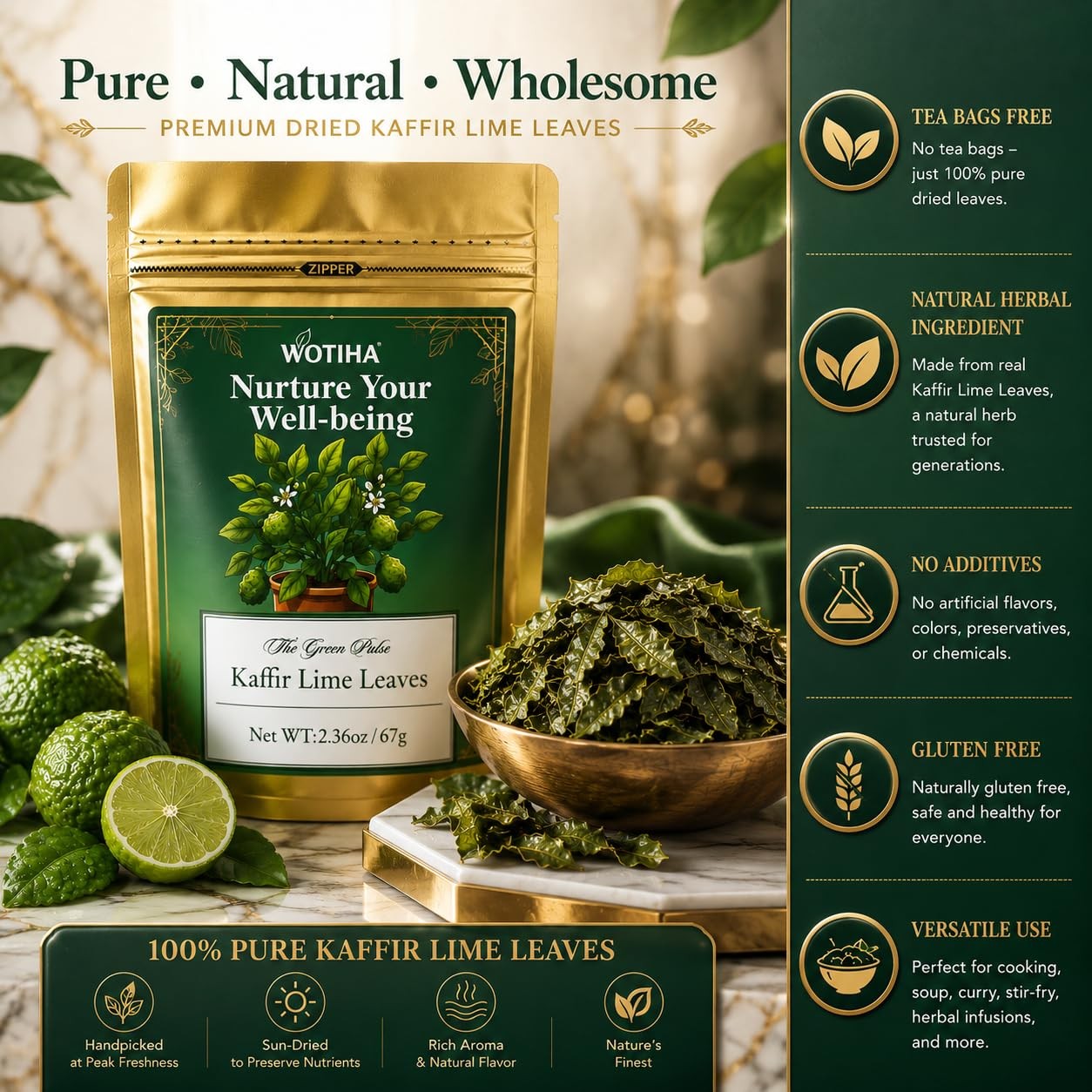 Dried Kaffir Lime Leaves 67g 2.36 oz Thai Lime Leaf for Asian Cooking, Tom Y…