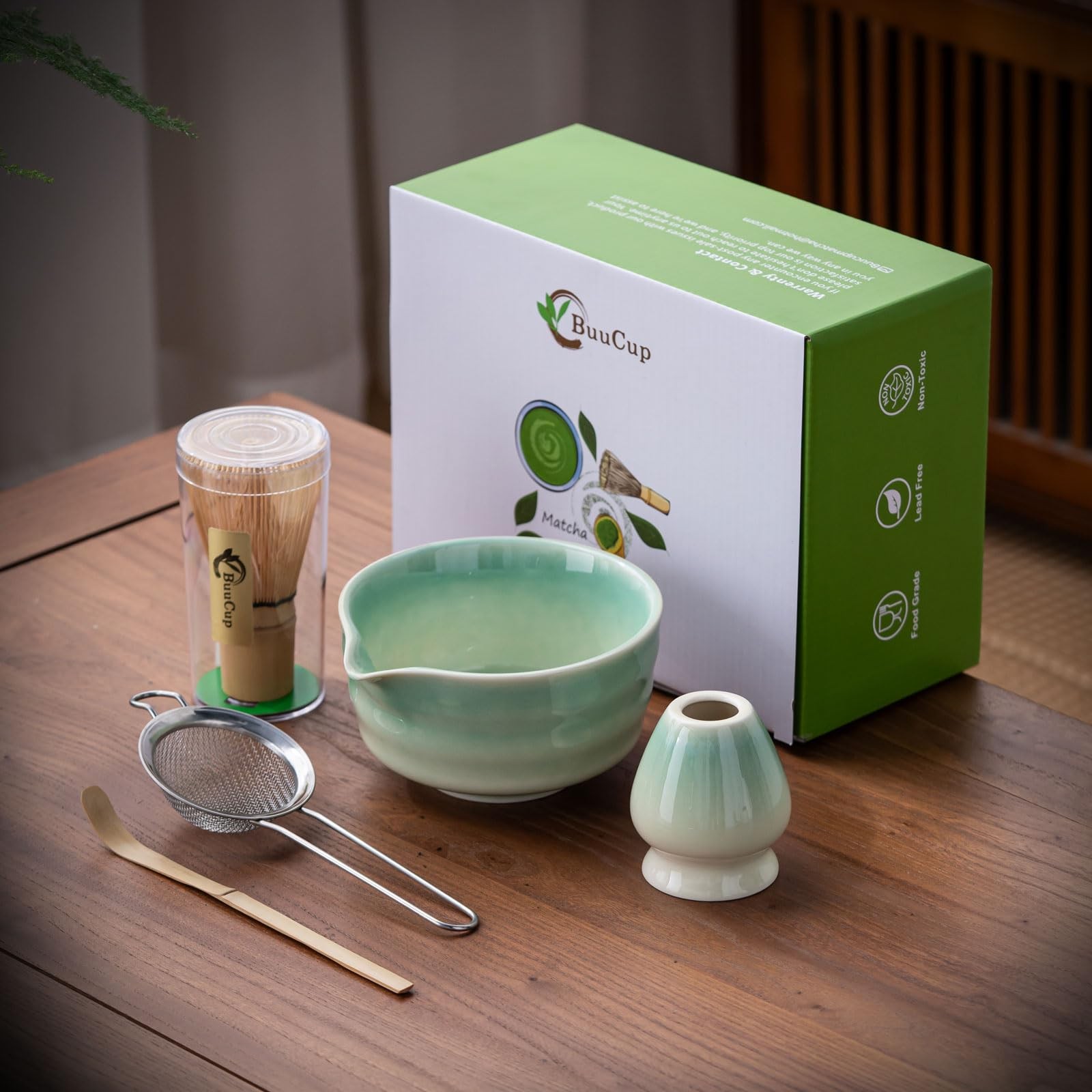 Matcha Whisk Set 5pc Bowl with Spout Sifter Scoop Japanese Tea Kit