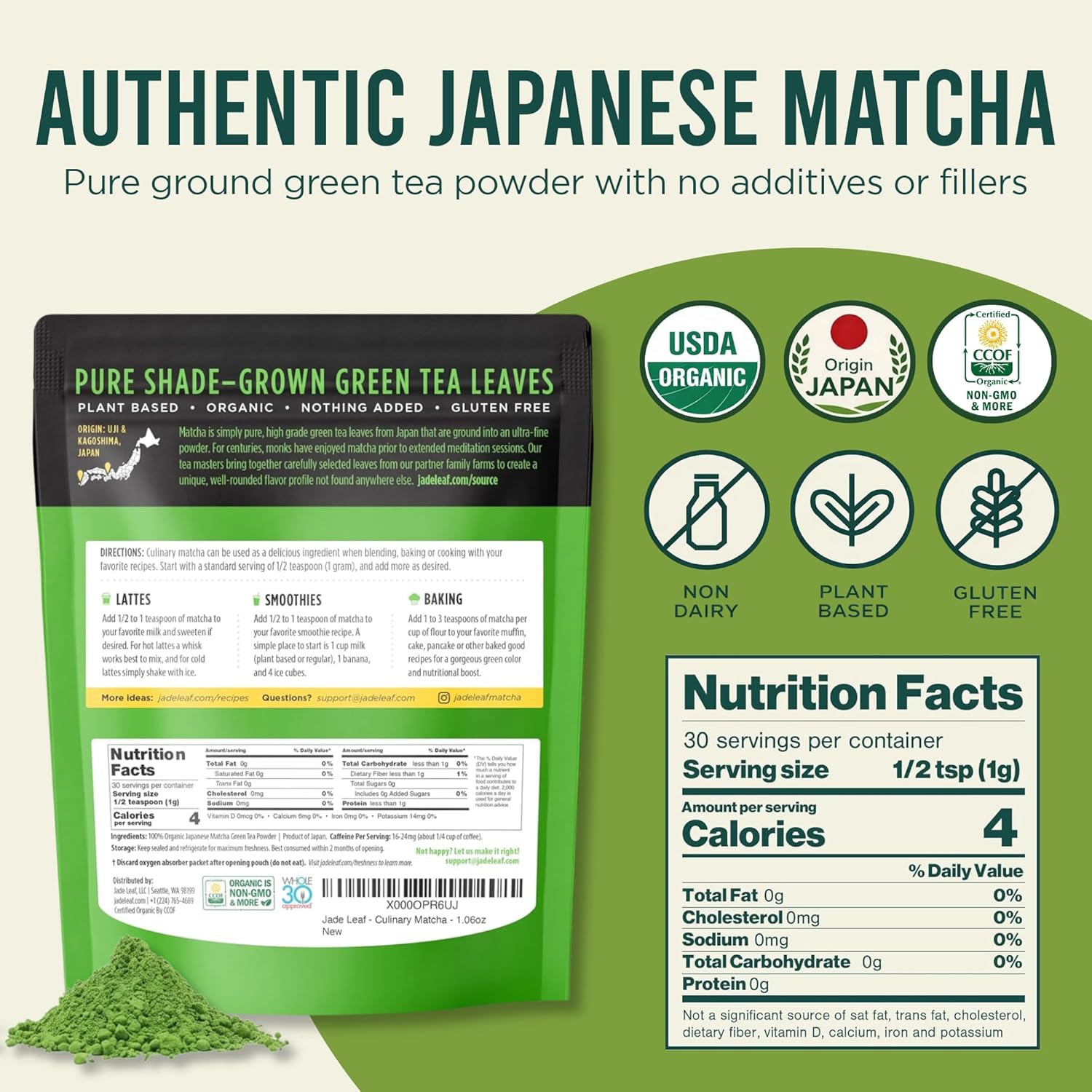 Organic Culinary Grade Matcha Powder – Japanese Green Tea for Baking, Smoothies,