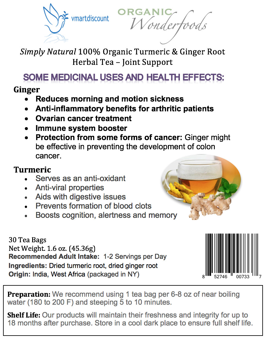 Turmeric Ginger Herbal Tea (Te de Curcuma y Jengibre), 30 Tea Bags, All Natural