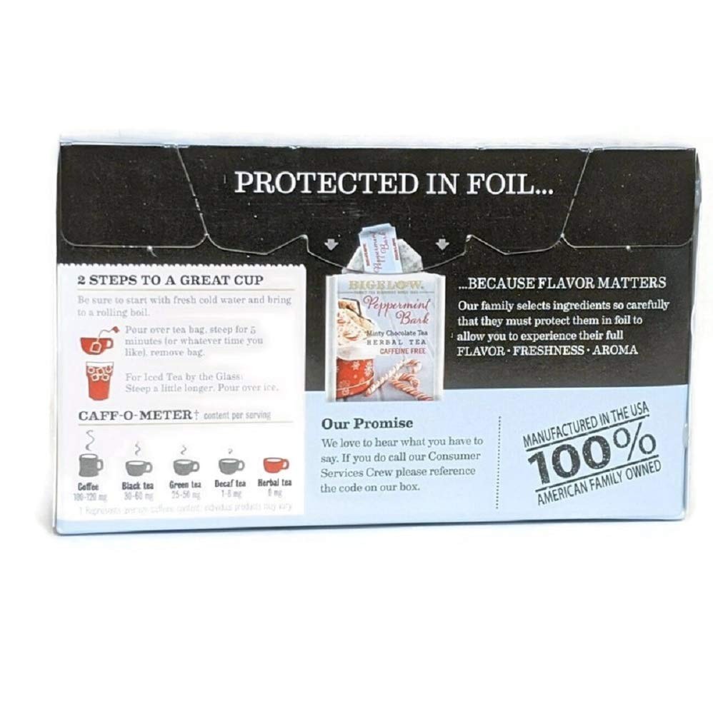 Bigelow Peppermint Bark Tea – 18 Bags Per Box (2) Boxes – 36 Bags Total
