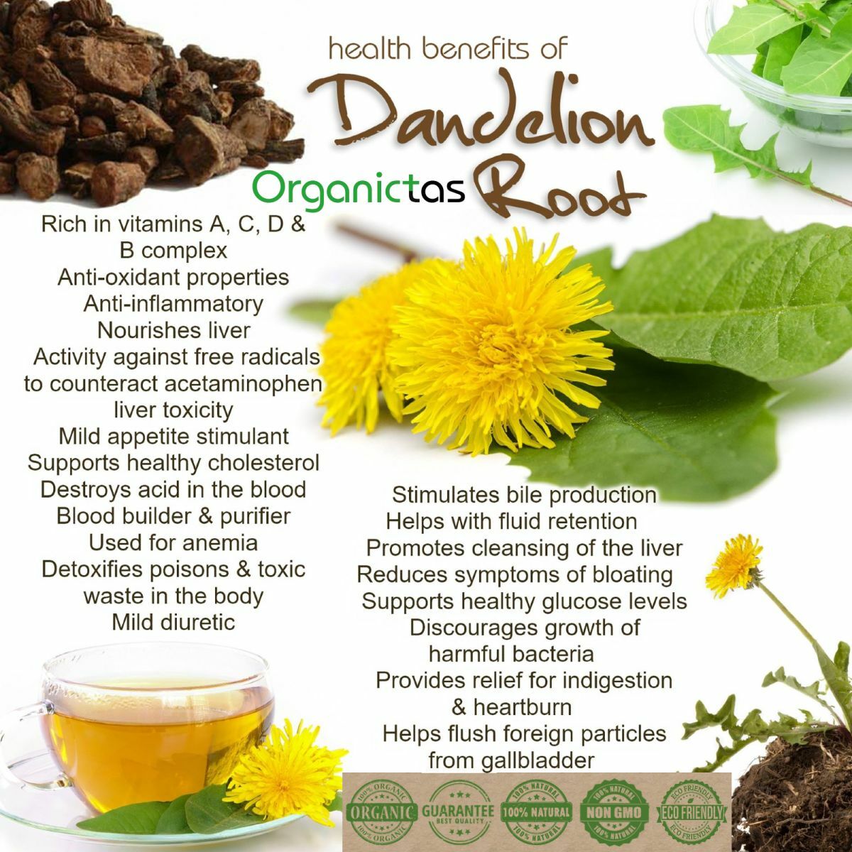 Organic DANDELION ROOT Tea Premium Quality Dried Cut Taraxacum Officinalis 100g