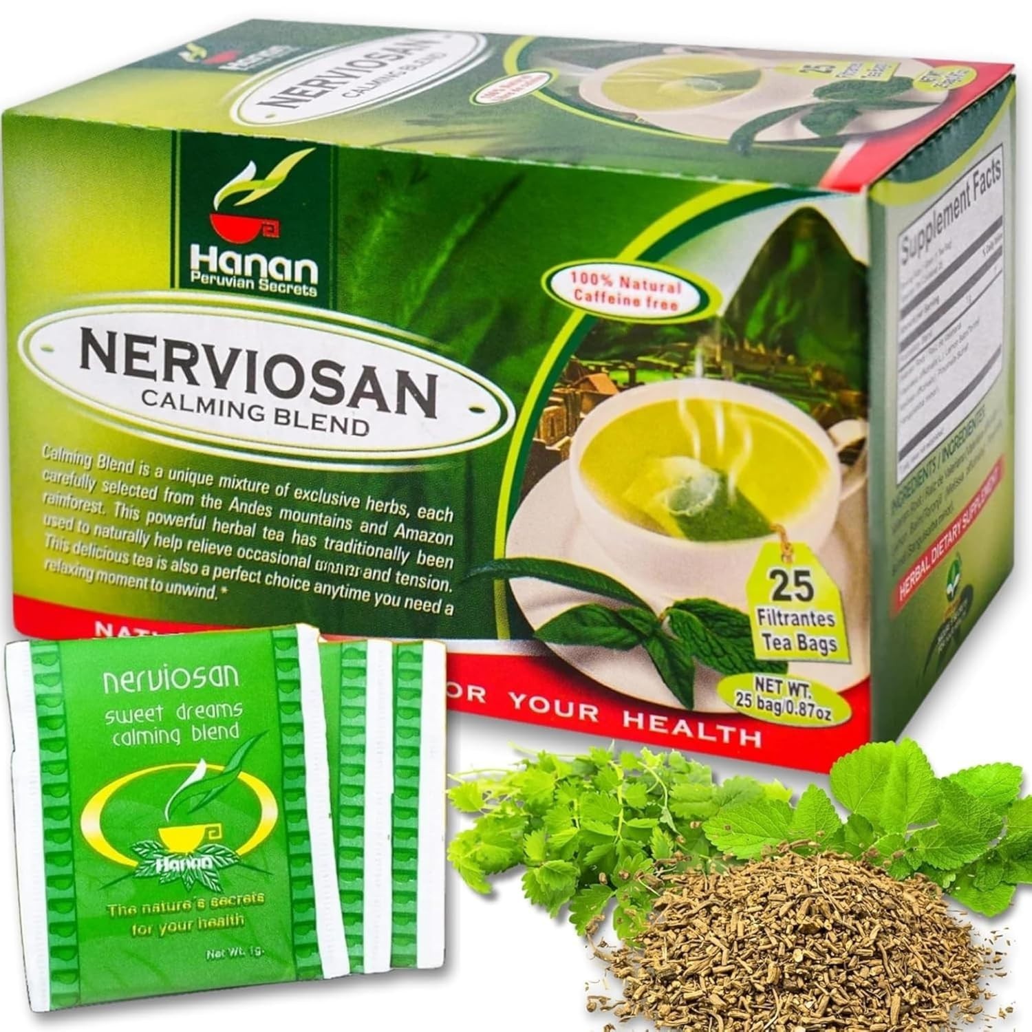 Hanan Peruvian Secrets Nerviosan Herbal Tea | 100% Natural Calming Blend | 25 Te