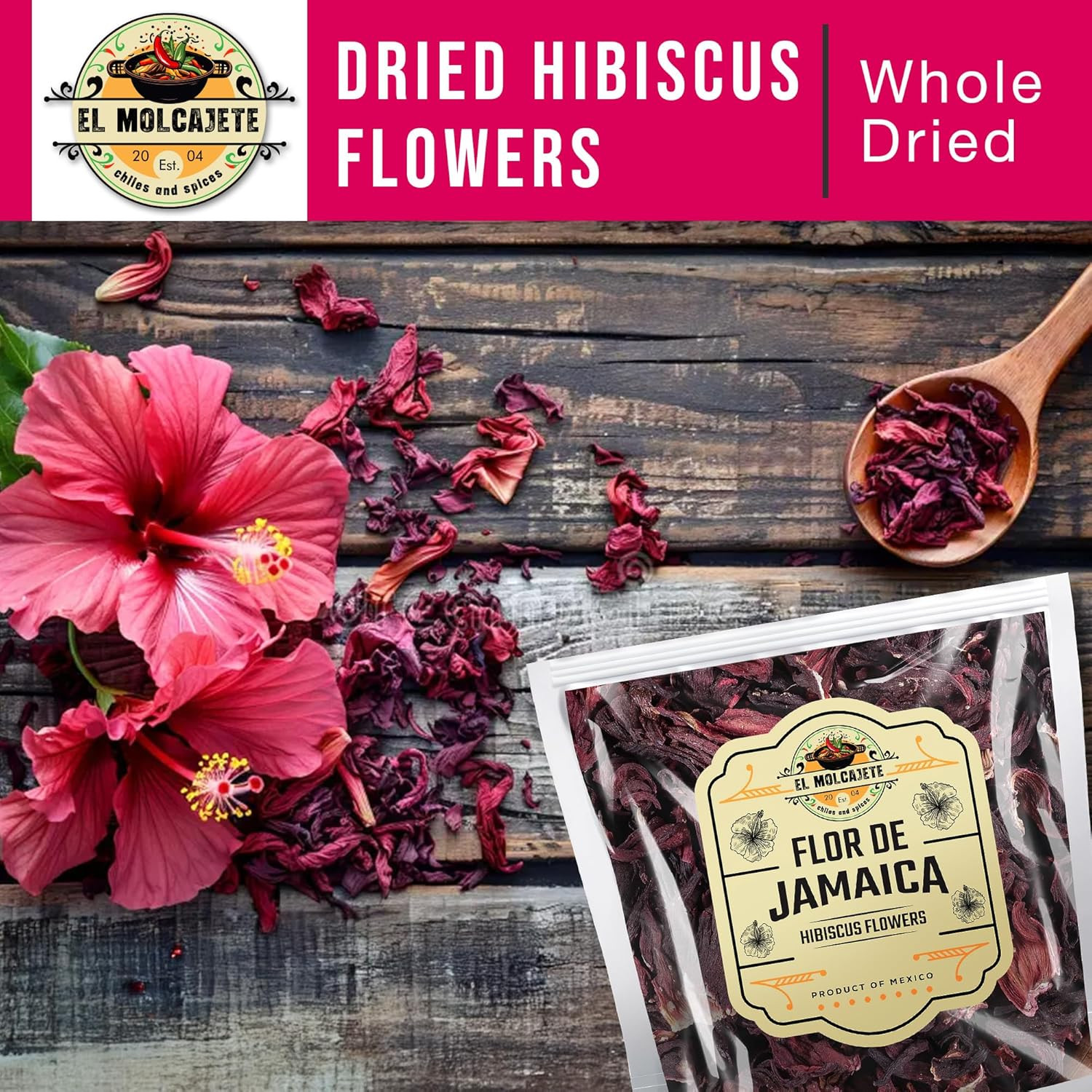 Hibiscus Flower Cut Sifted – Organic, Natural – Flor de De Jamaica –