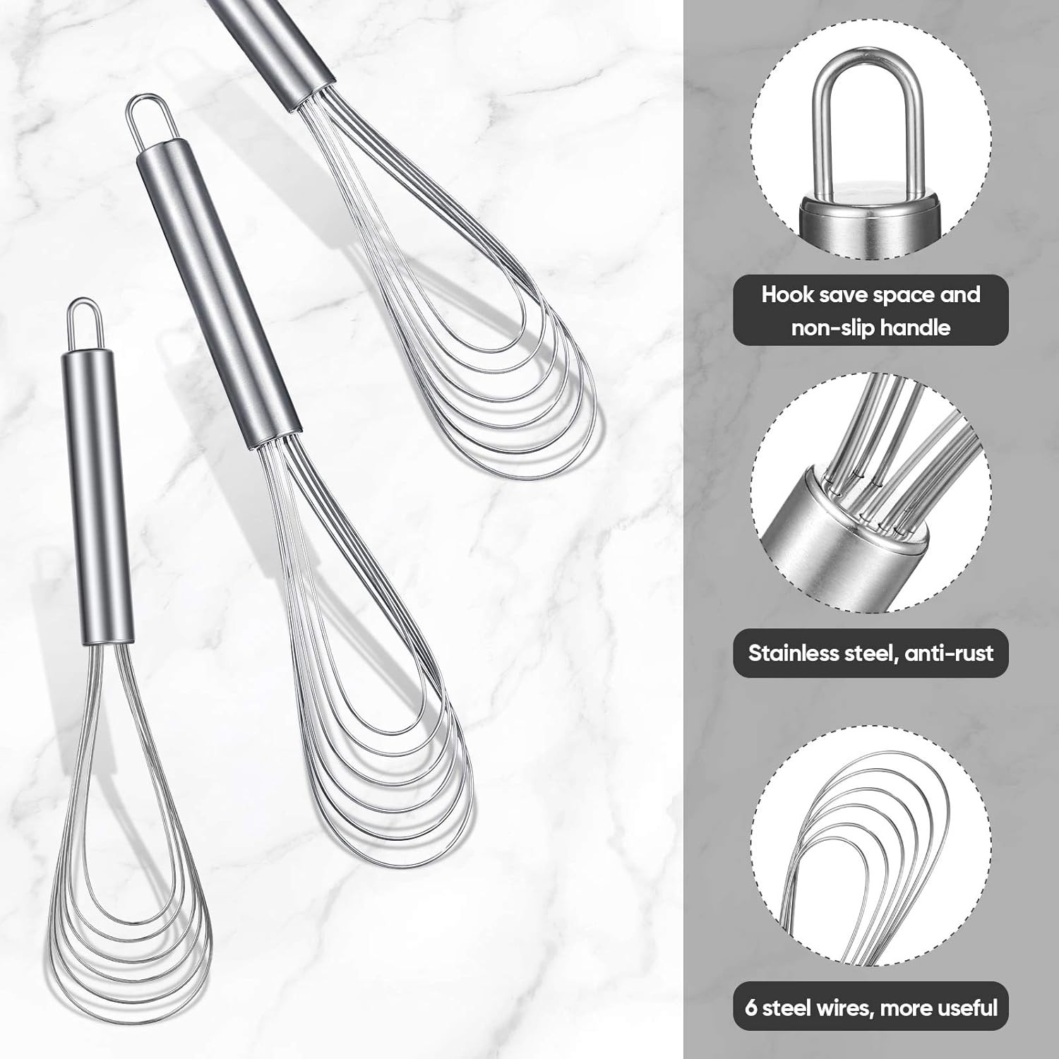 Patelai 3 Pieces Stainless Steel Kitchen 8 Inch,10 Inch,11.6 Inch, Silver