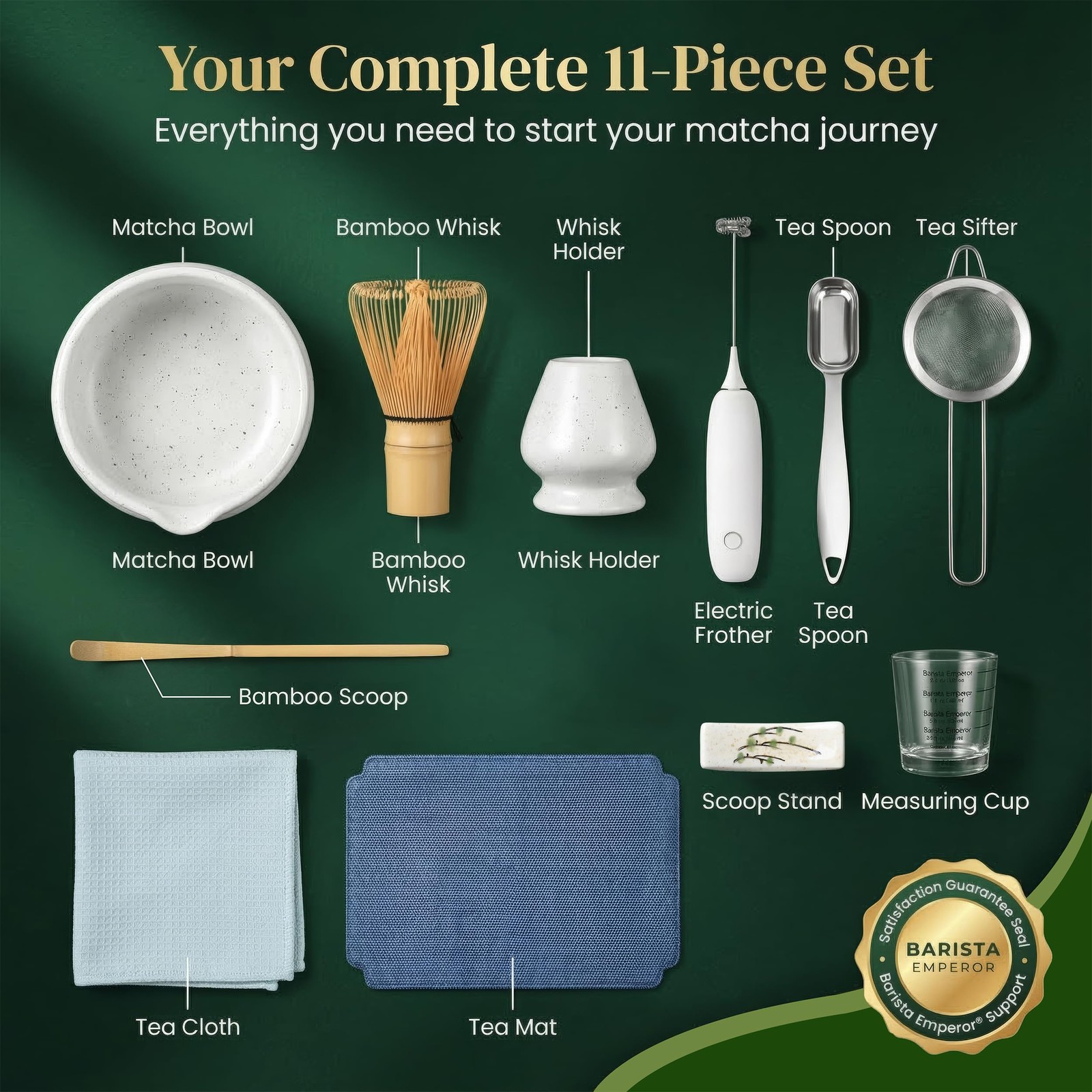 BARISTA EMPEROR® PREMIUM 11pcs MATCHA WHISK SET – Professional Matcha Kit Set…