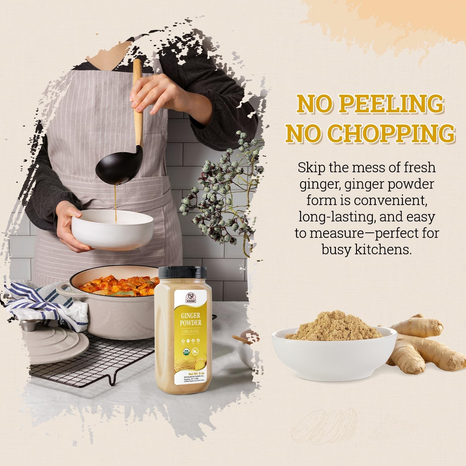 52USA Organic Ginger Powder 8oz, Finely Ground Ginger Root Powder-Premium Spi…