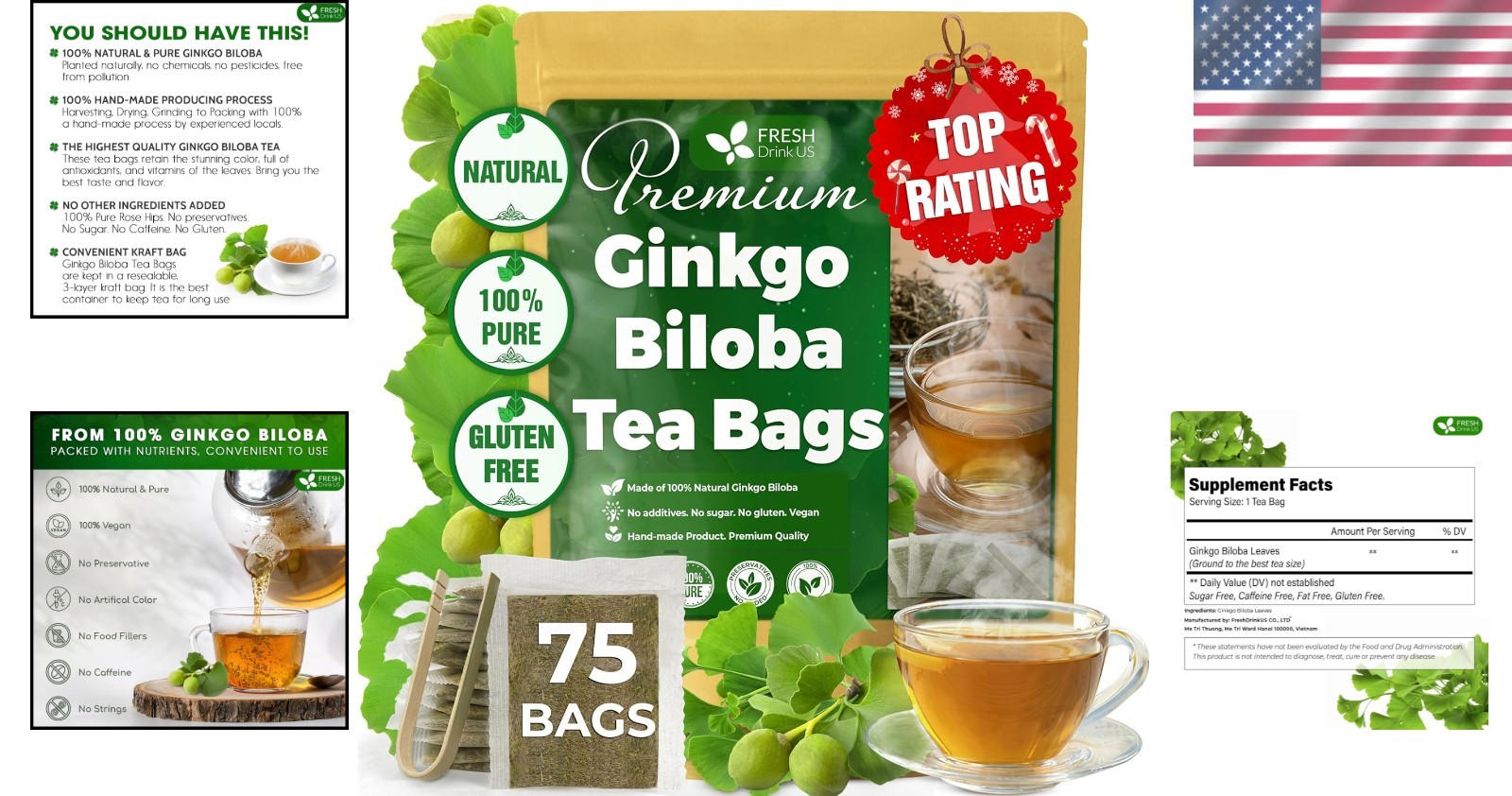 75 Count Ginkgo Biloba Tea Bags – 100% Natural & Pure Herbal Experience
