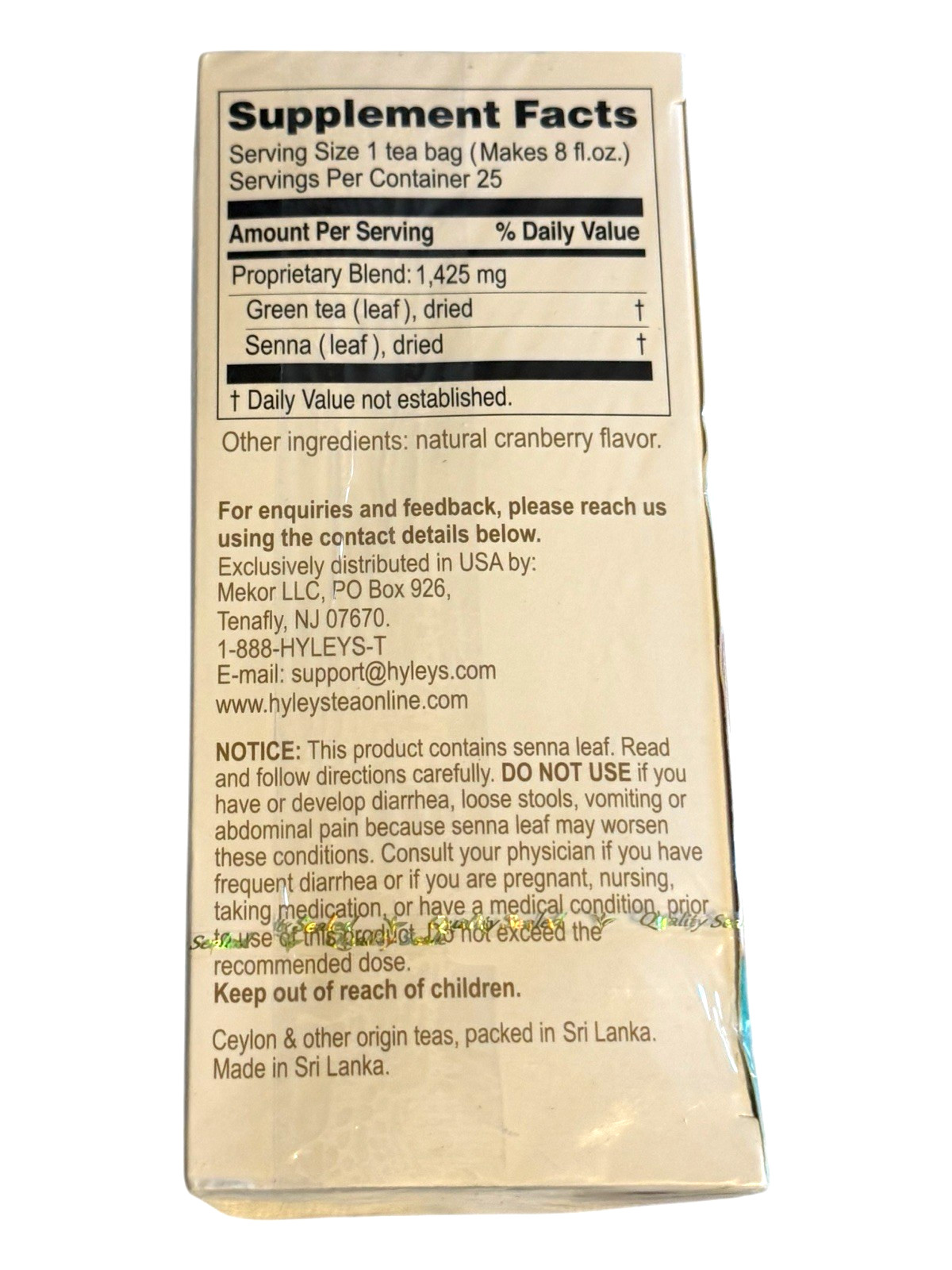 2 Boxes of 25 Hyleys Slim Tea – Cranberry Flavor – 50 Foil Bags – Ex: 10/27