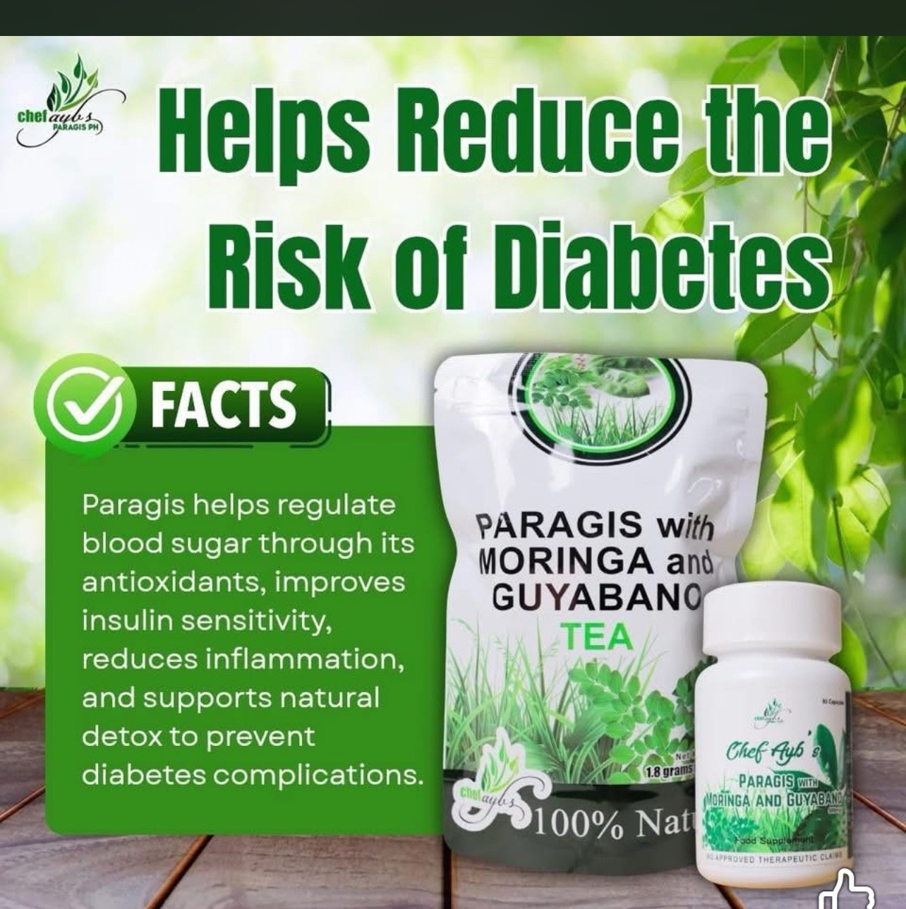 Chef Ayub’s Paragis Moringa Guyabano 100% Natural Herbal Tea 20 Bags